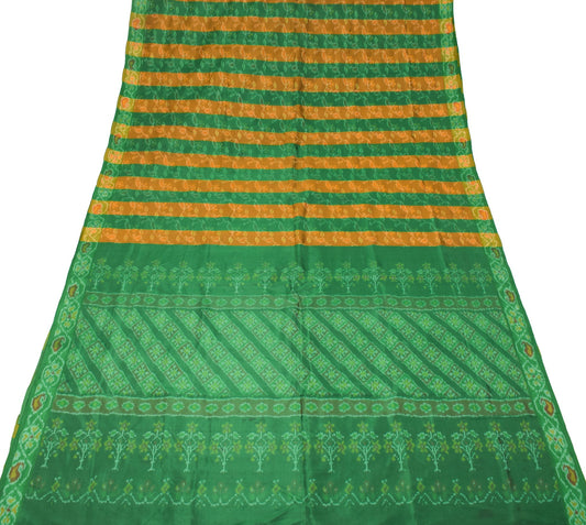Sushila Vintage Pochampally Ikat Saree Pure Silk Green Mustard Handloom Sari