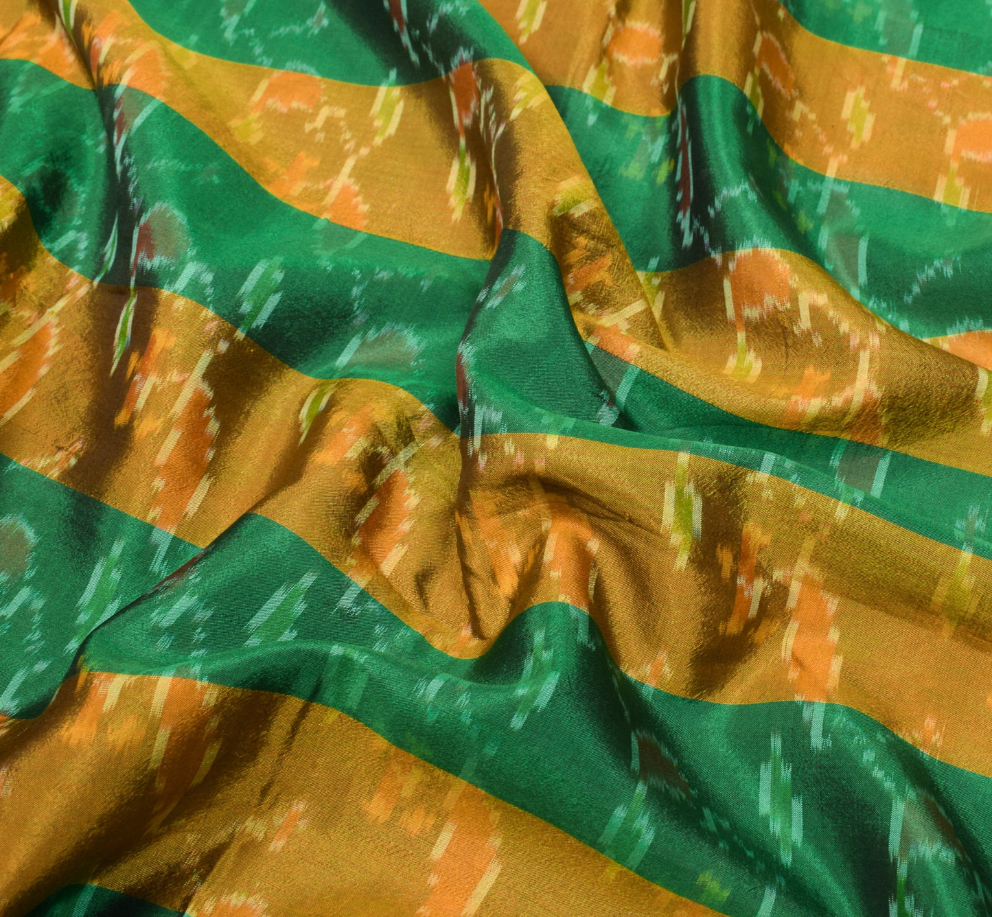 Sushila Vintage Pochampally Ikat Saree Pure Silk Green Mustard Handloom Sari