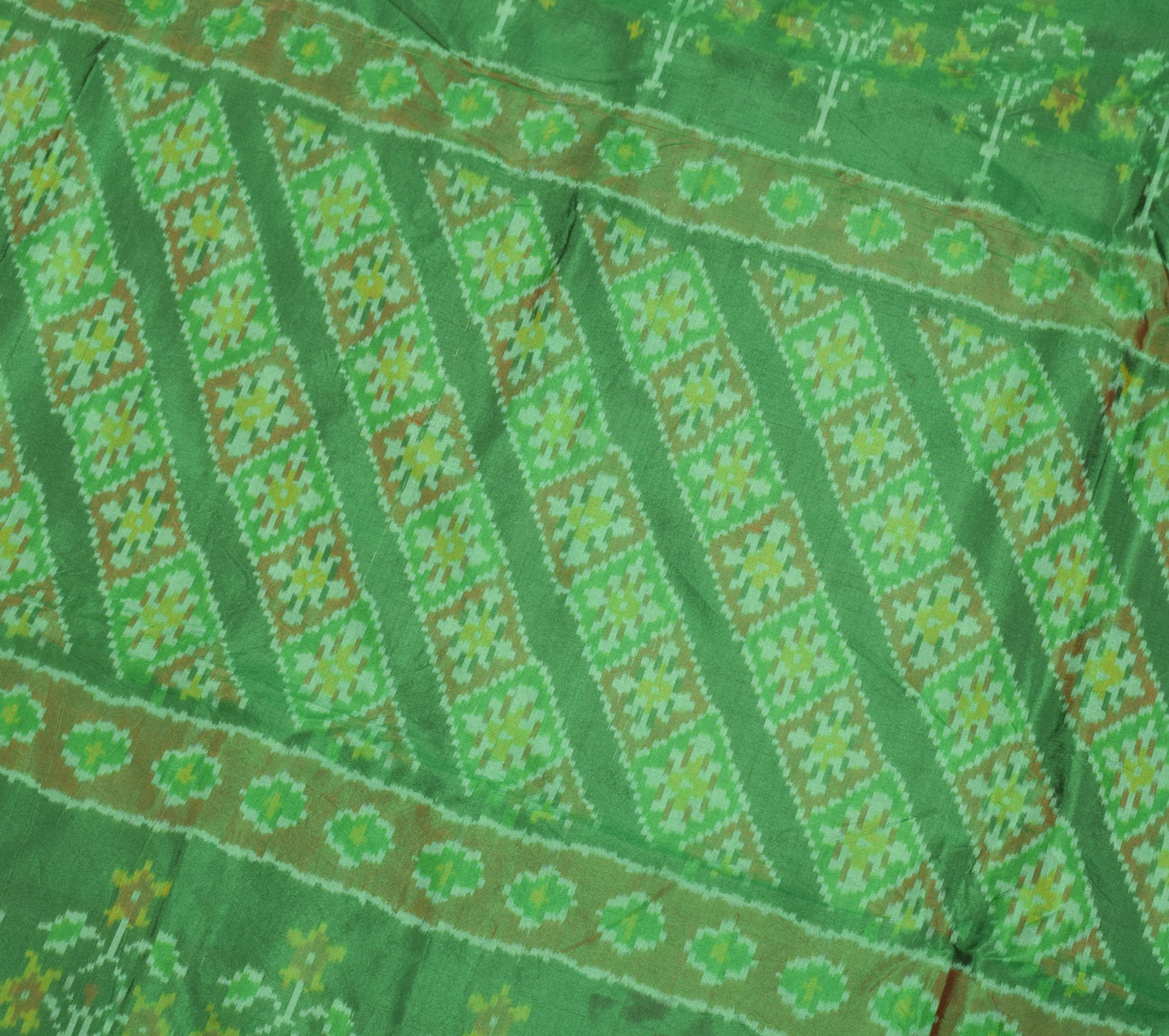 Sushila Vintage Pochampally Ikat Saree Pure Silk Green Mustard Handloom Sari