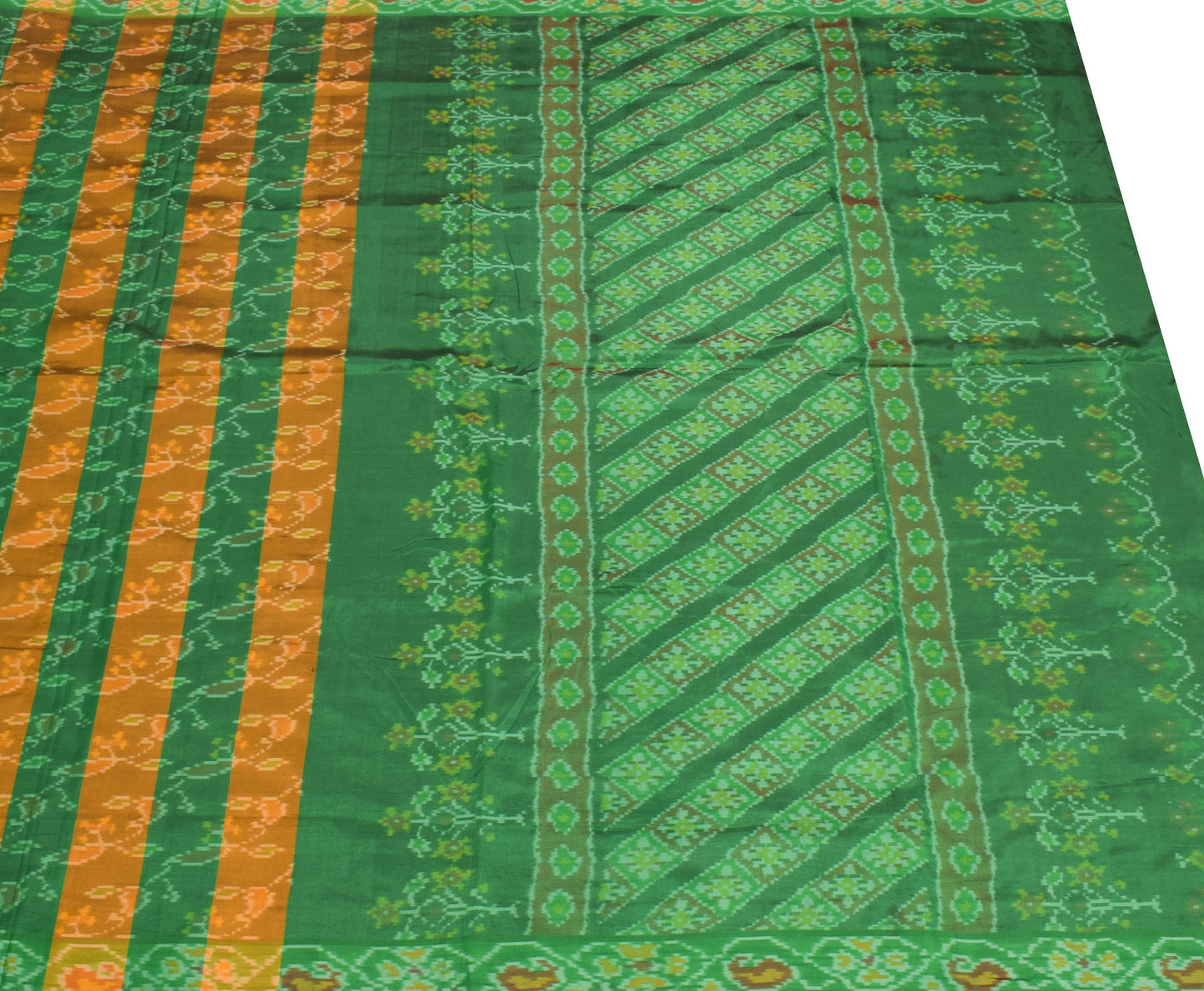 Sushila Vintage Pochampally Ikat Saree Pure Silk Green Mustard Handloom Sari