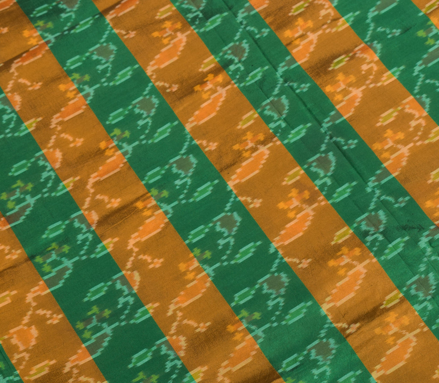Sushila Vintage Pochampally Ikat Saree Pure Silk Green Mustard Handloom Sari