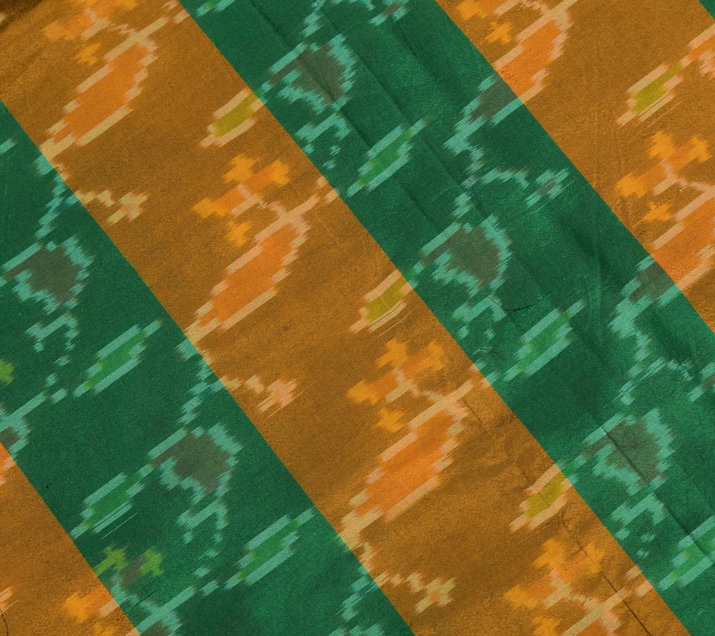 Sushila Vintage Pochampally Ikat Saree Pure Silk Green Mustard Handloom Sari