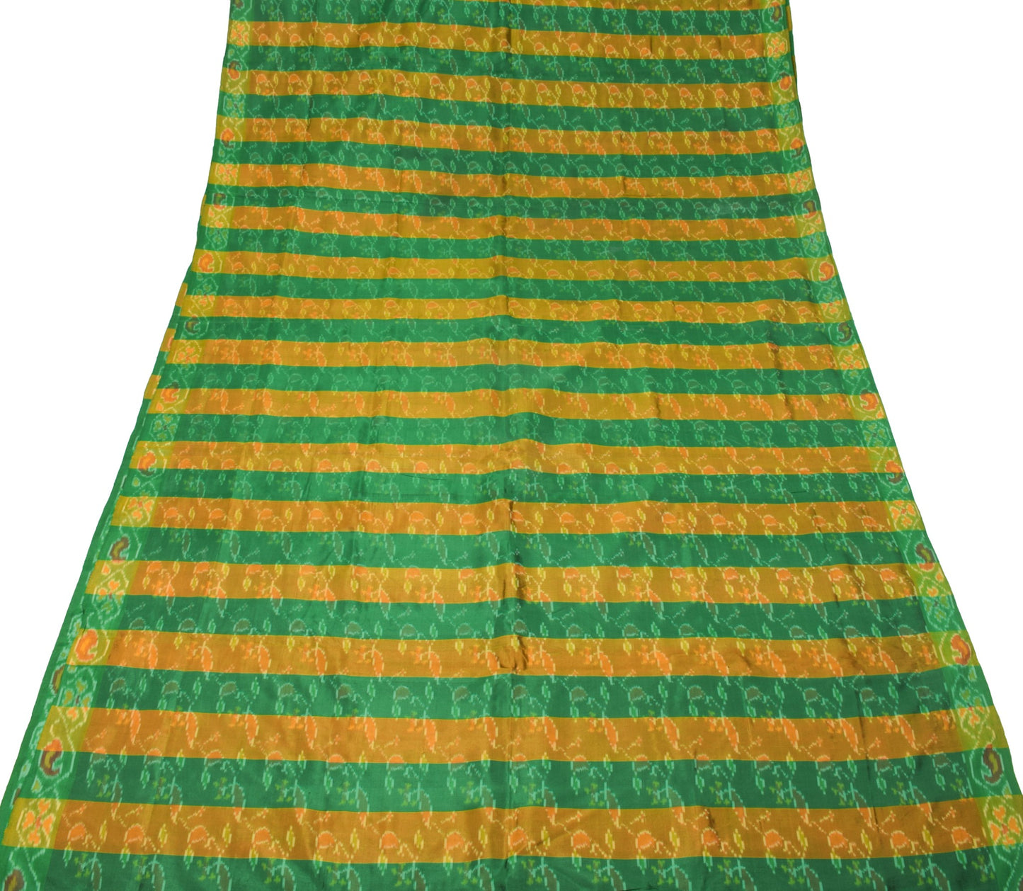 Sushila Vintage Pochampally Ikat Saree Pure Silk Green Mustard Handloom Sari