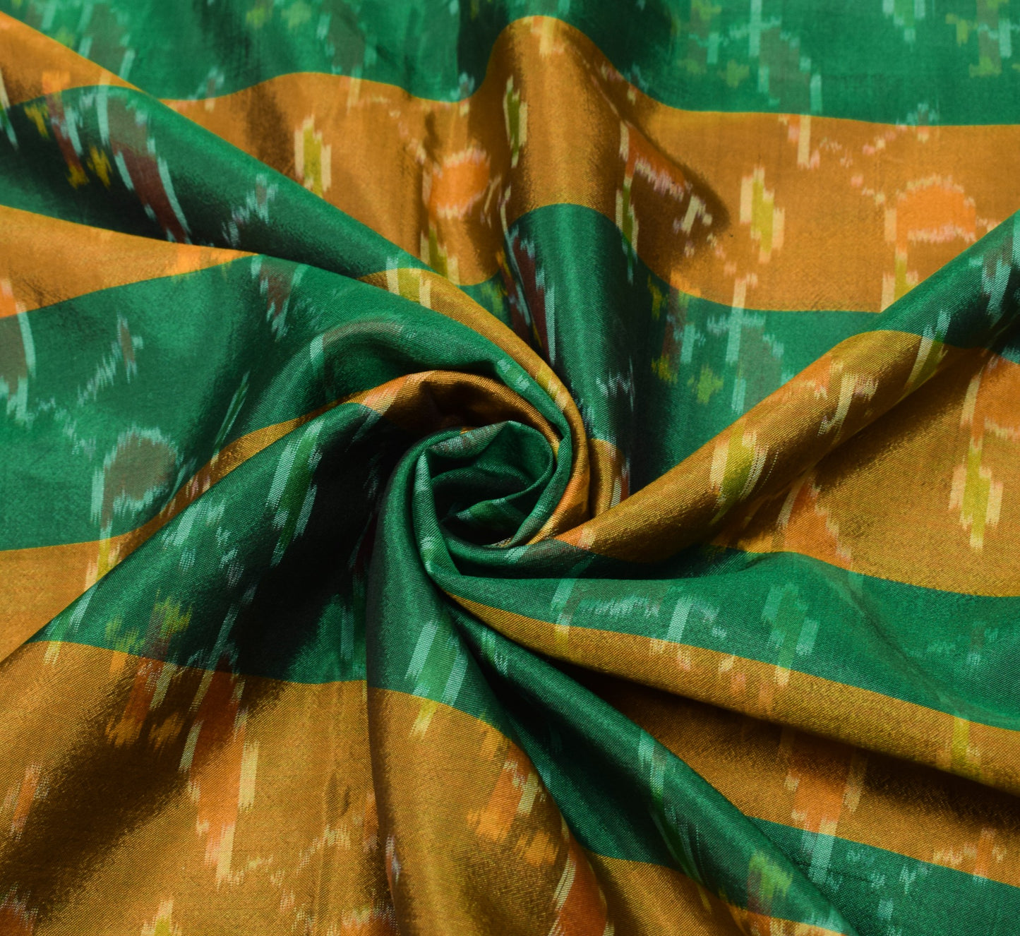 Sushila Vintage Pochampally Ikat Saree Pure Silk Green Mustard Handloom Sari