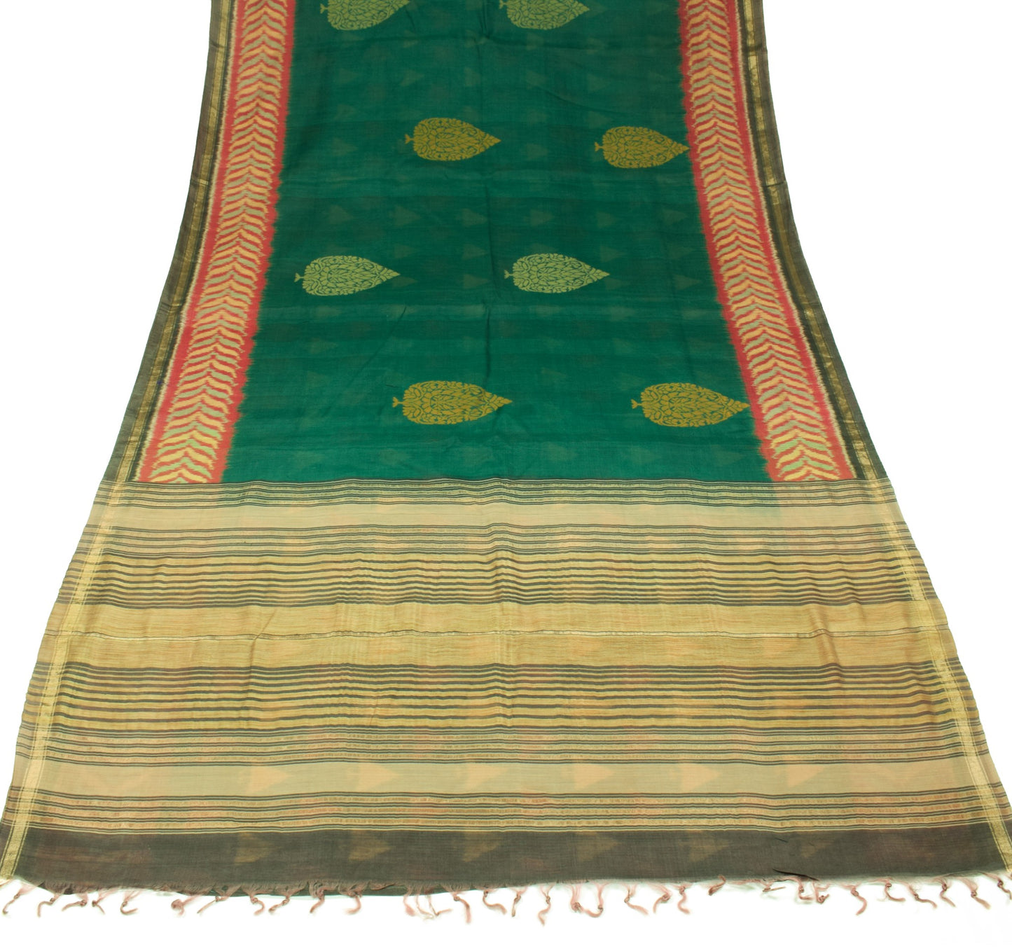 Sushila Vintage Pure Cotton Silk Saree Zari Border Pochampally Ikat Woven Sari