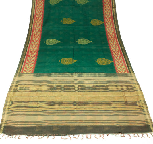 Sushila Vintage Pure Cotton Silk Saree Zari Border Pochampally Ikat Woven Sari