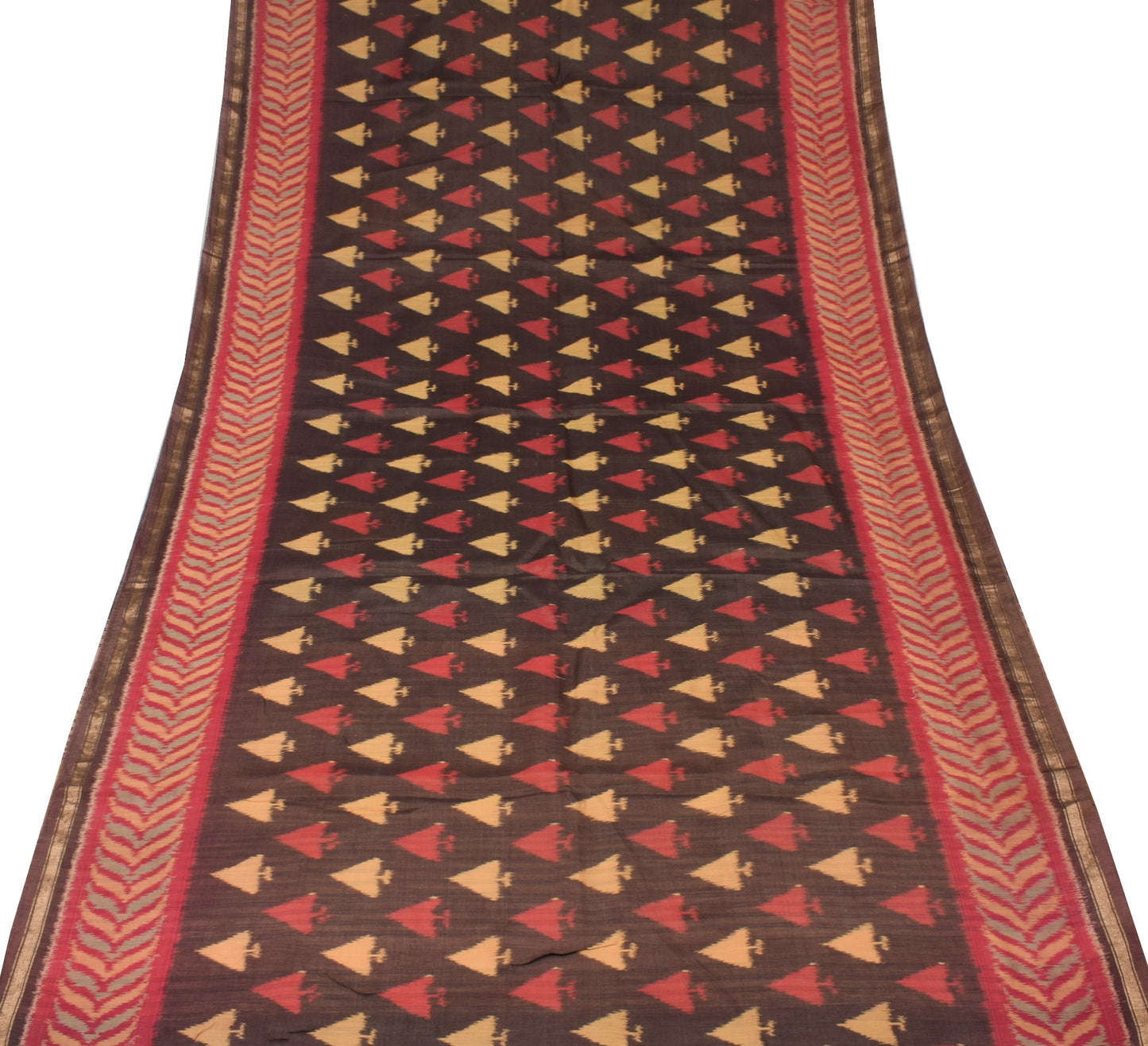 Sushila Vintage Pure Cotton Silk Saree Zari Border Pochampally Ikat Woven Sari