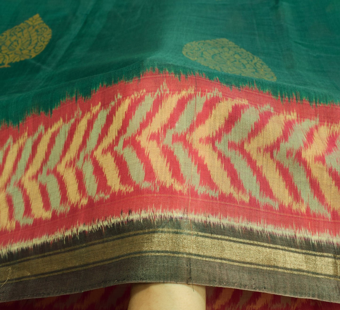 Sushila Vintage Pure Cotton Silk Saree Zari Border Pochampally Ikat Woven Sari