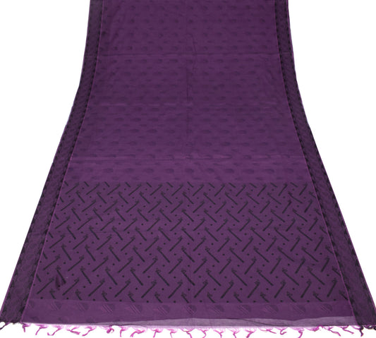 Sushila Vintage Dark Purple Saree Pure Cotton Handloom 6 Yard Sari Craft Fabric