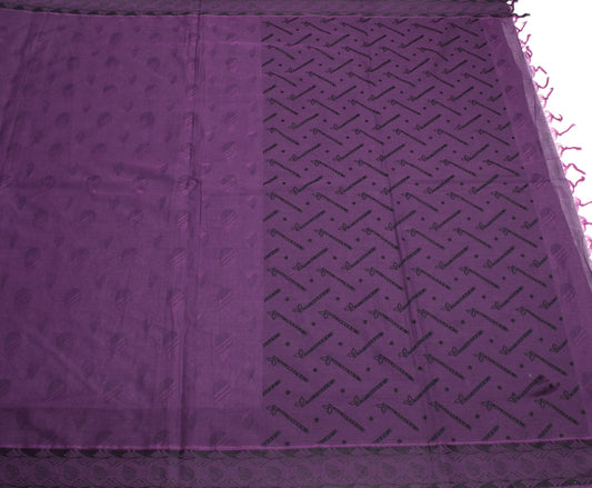 Sushila Vintage Dark Purple Saree Pure Cotton Handloom 6 Yard Sari Craft Fabric