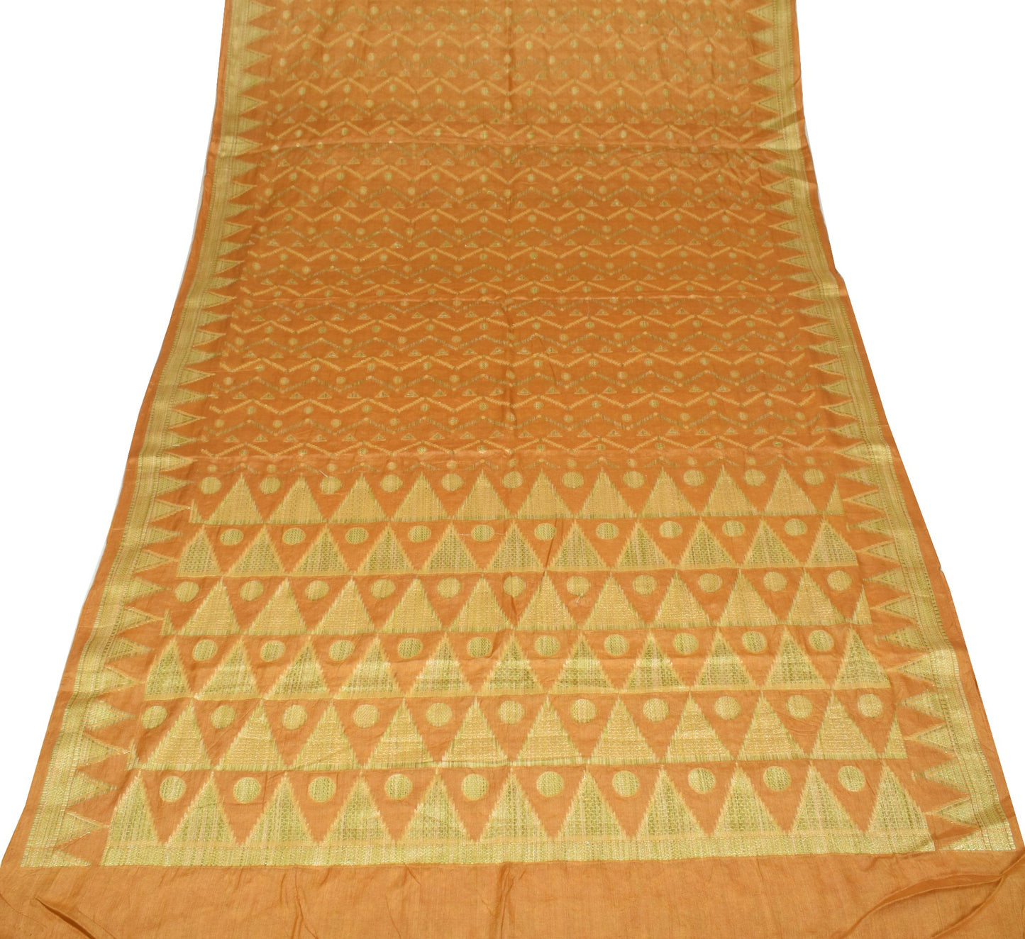 Sushila Vintage Mustard Saree Pure Tussar Silk Woven Geometrical 6Yd Sari Fabric