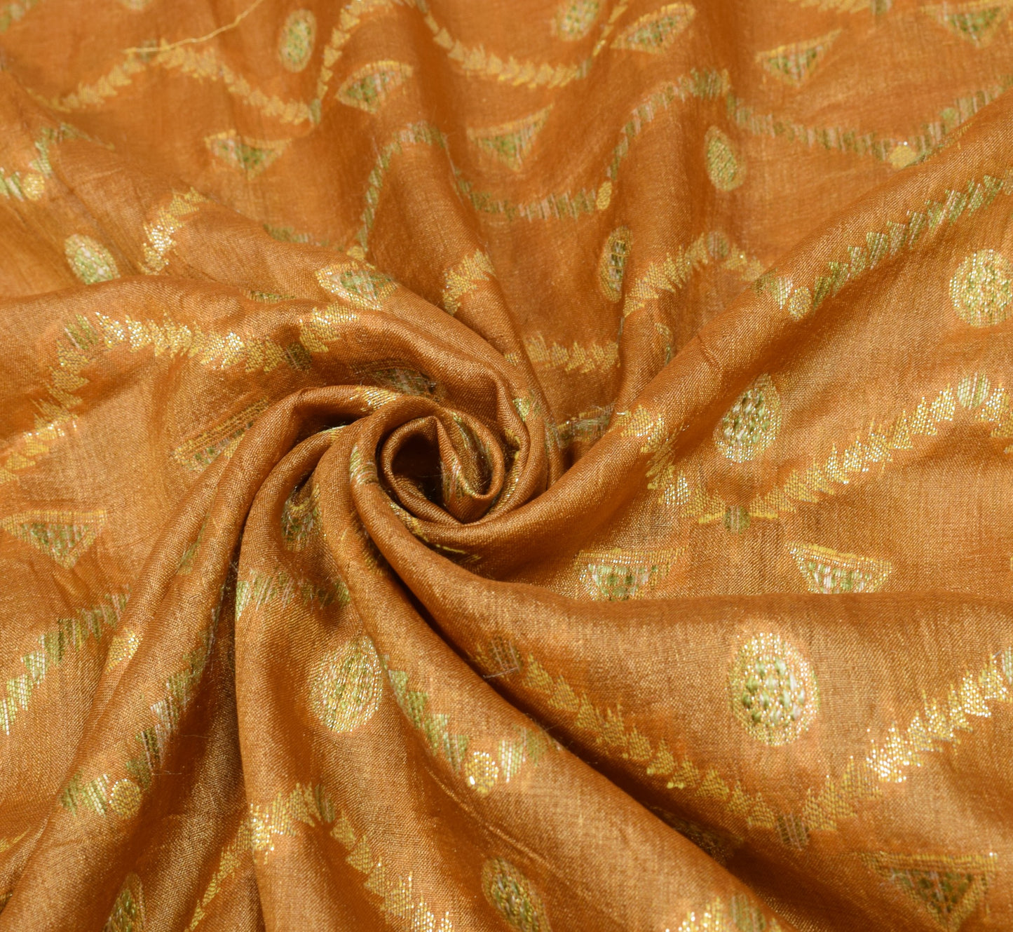 Sushila Vintage Mustard Saree Pure Tussar Silk Woven Geometrical 6Yd Sari Fabric