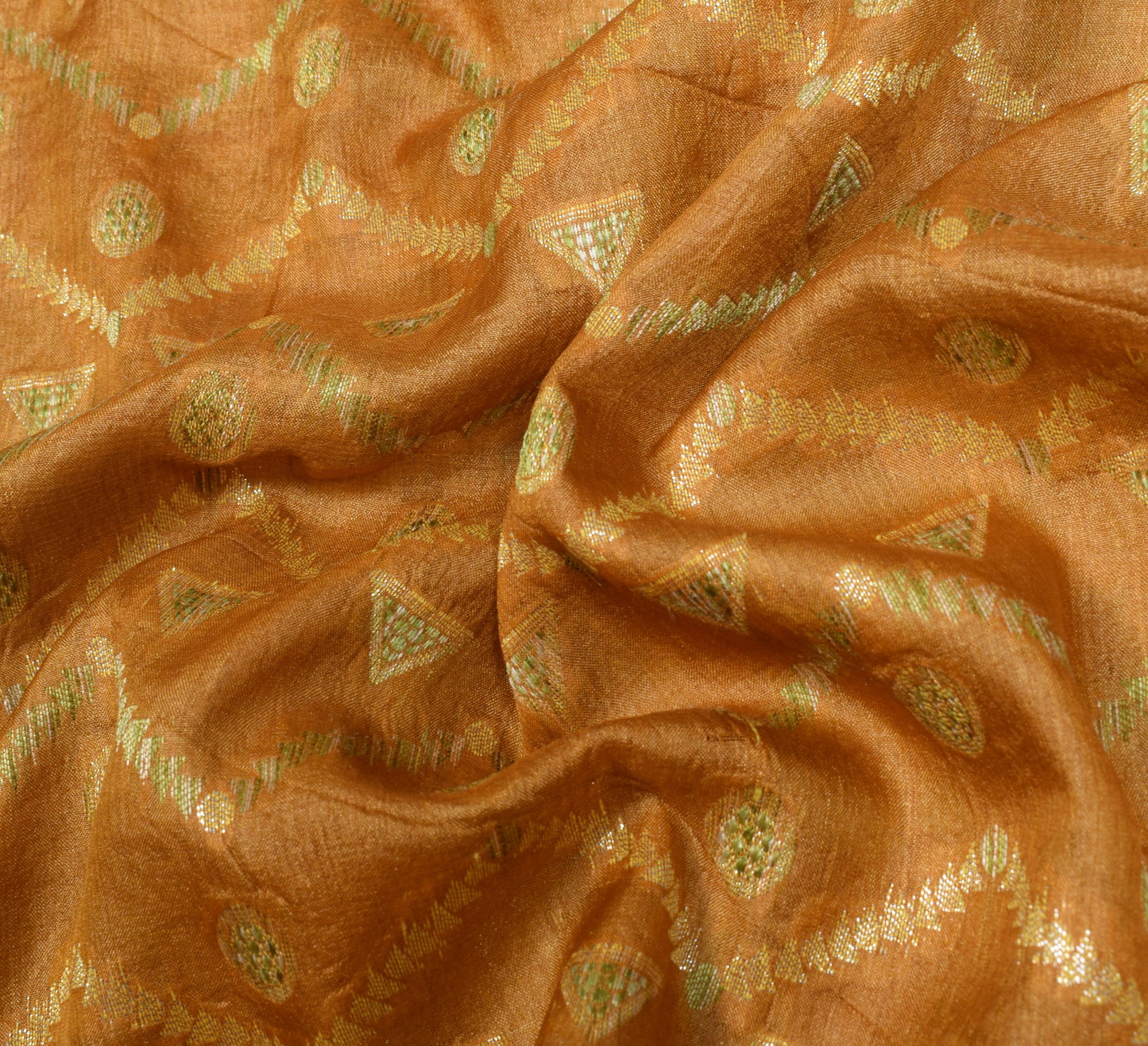 Sushila Vintage Mustard Saree Pure Tussar Silk Woven Geometrical 6Yd Sari Fabric