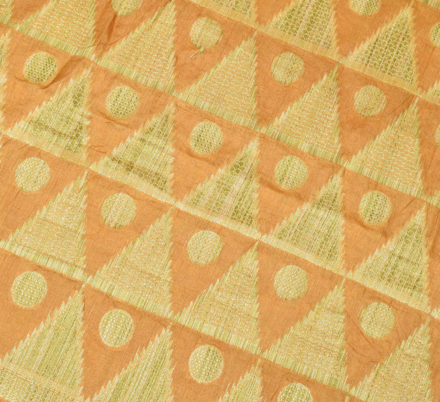 Sushila Vintage Mustard Saree Pure Tussar Silk Woven Geometrical 6Yd Sari Fabric