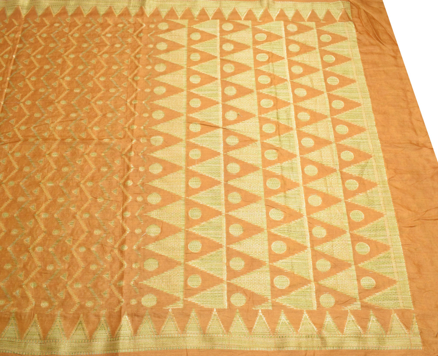 Sushila Vintage Mustard Saree Pure Tussar Silk Woven Geometrical 6Yd Sari Fabric