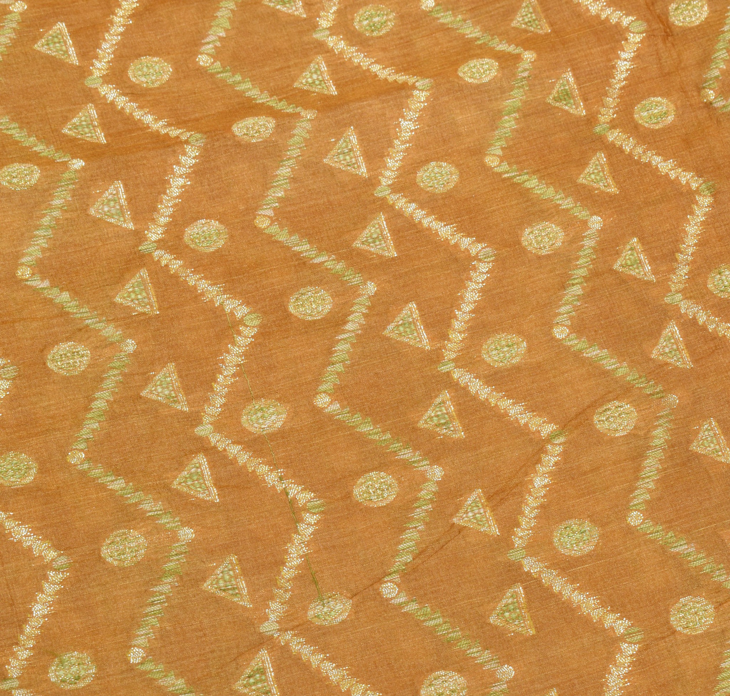 Sushila Vintage Mustard Saree Pure Tussar Silk Woven Geometrical 6Yd Sari Fabric