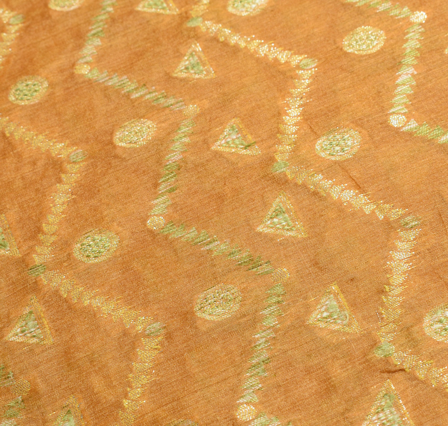 Sushila Vintage Mustard Saree Pure Tussar Silk Woven Geometrical 6Yd Sari Fabric