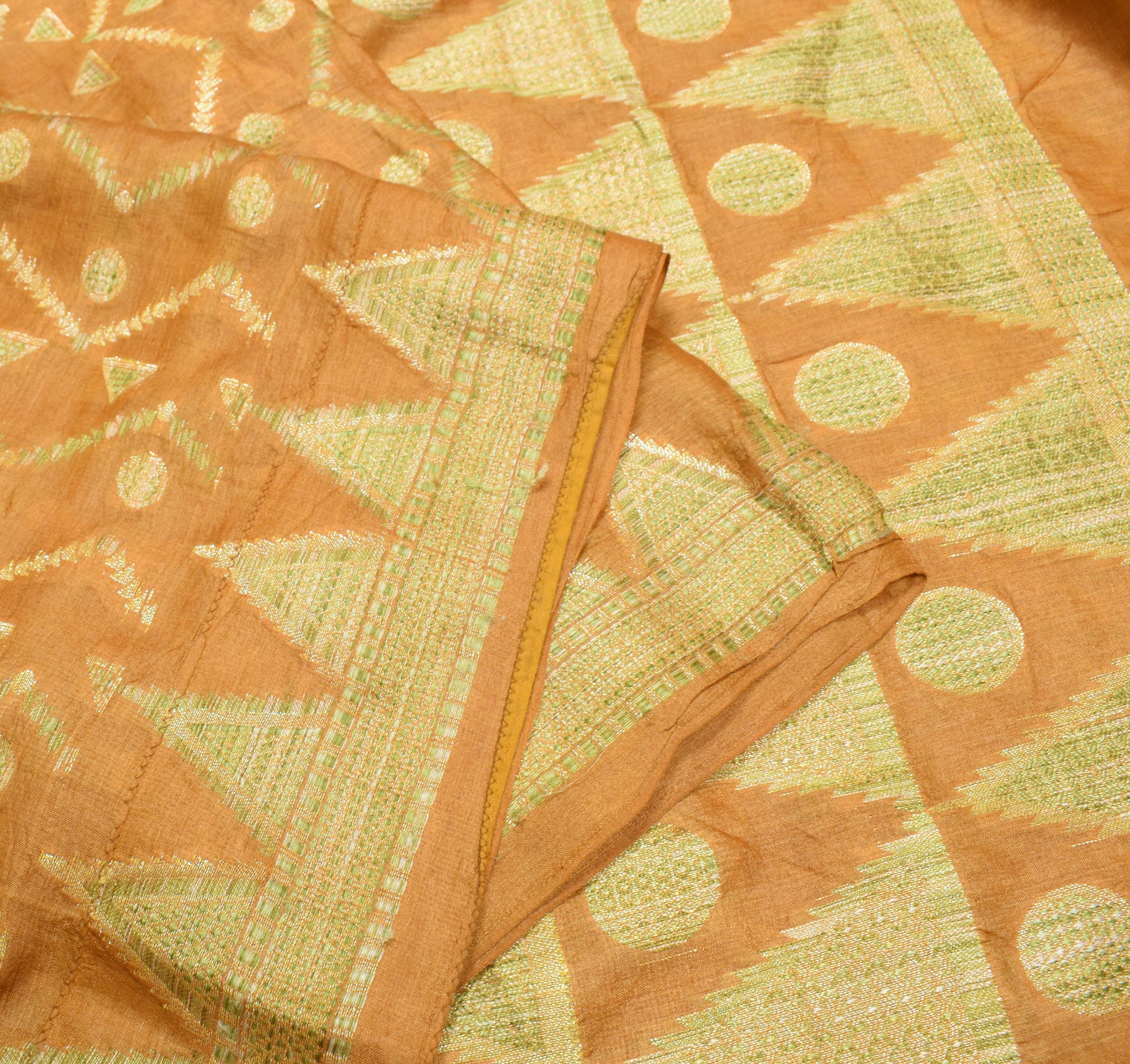 Sushila Vintage Mustard Saree Pure Tussar Silk Woven Geometrical 6Yd Sari Fabric