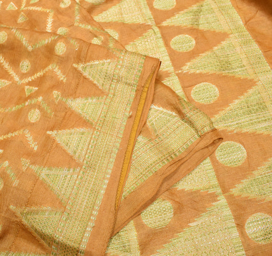 Sushila Vintage Mustard Saree Pure Tussar Silk Woven Geometrical 6Yd Sari Fabric