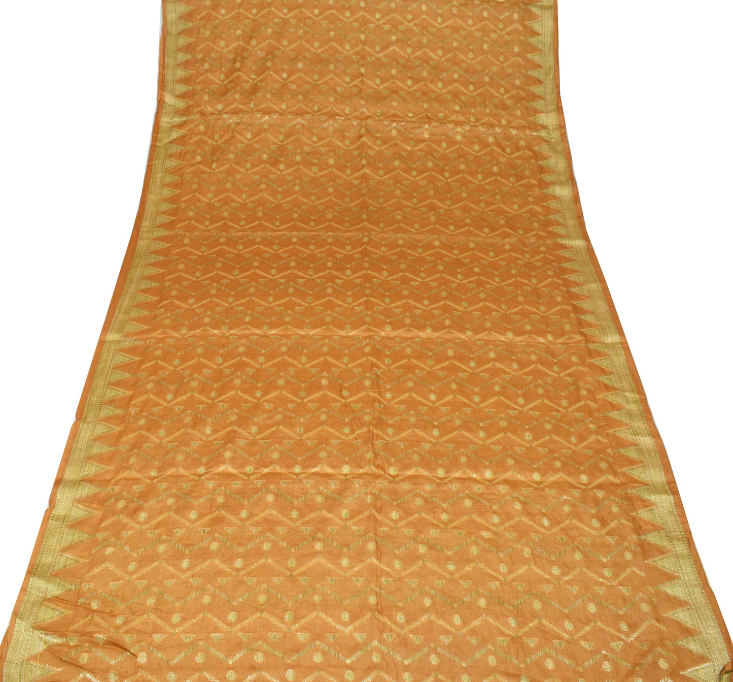 Sushila Vintage Mustard Saree Pure Tussar Silk Woven Geometrical 6Yd Sari Fabric
