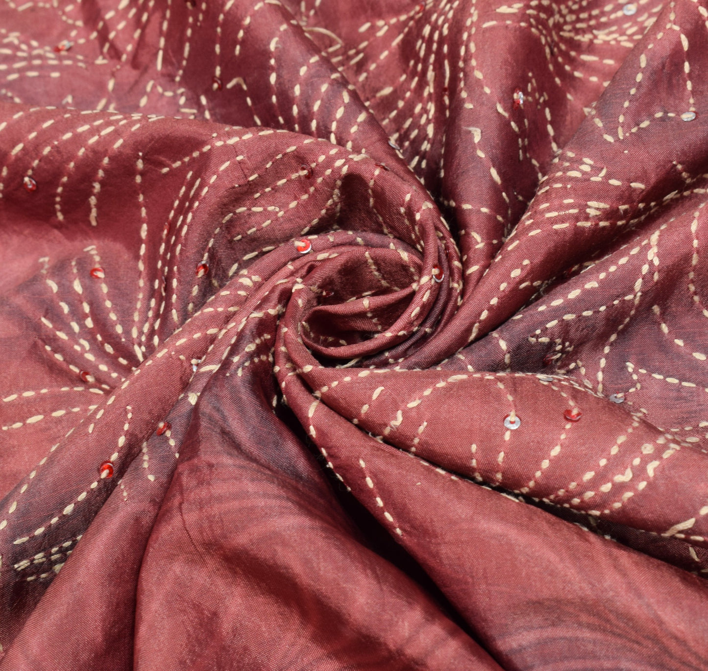 Sushila Vintage Pure Silk Saree Printed & Kantha Work Pink Sari Fabric