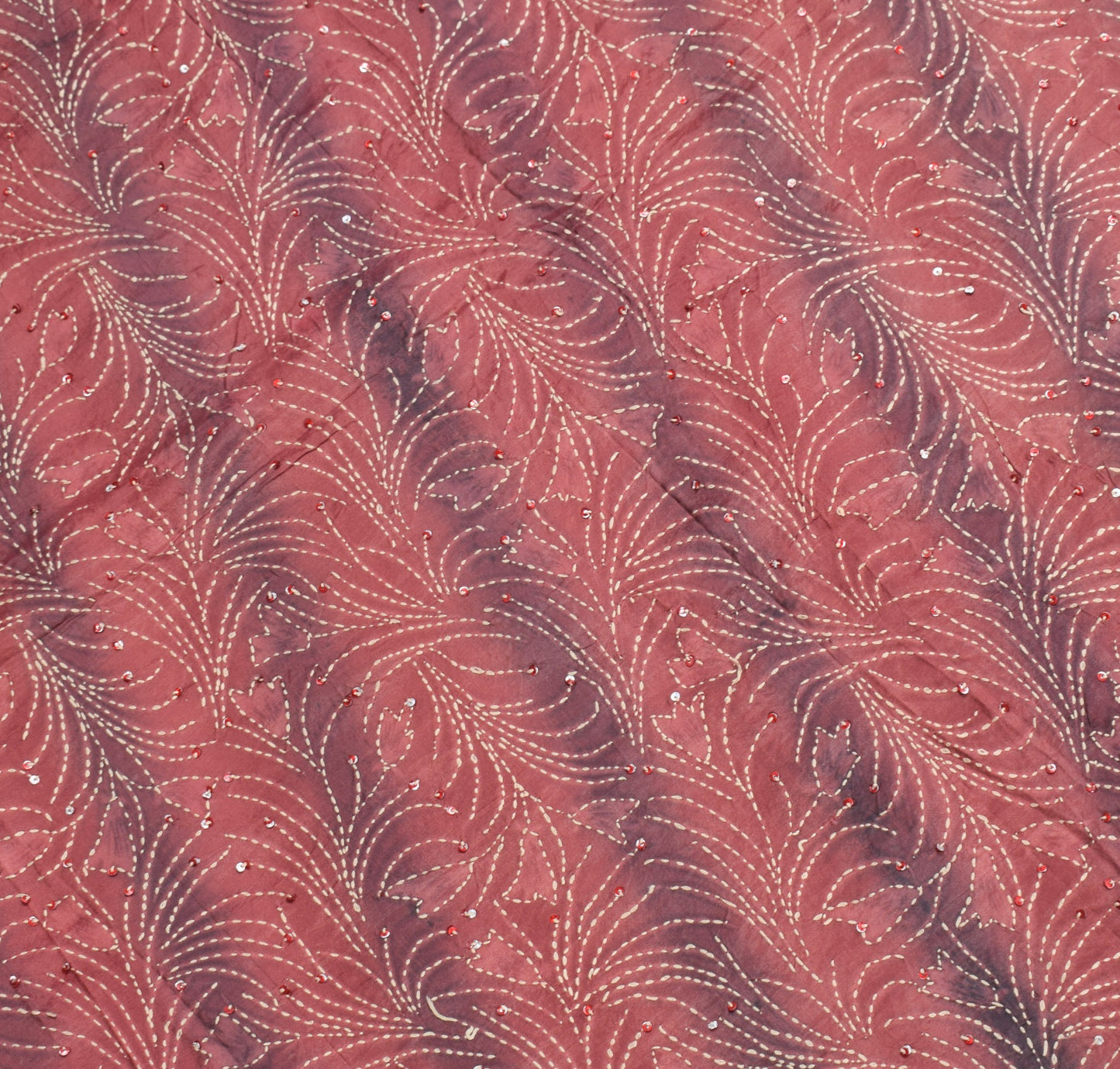 Sushila Vintage Pure Silk Saree Printed & Kantha Work Pink Sari Fabric