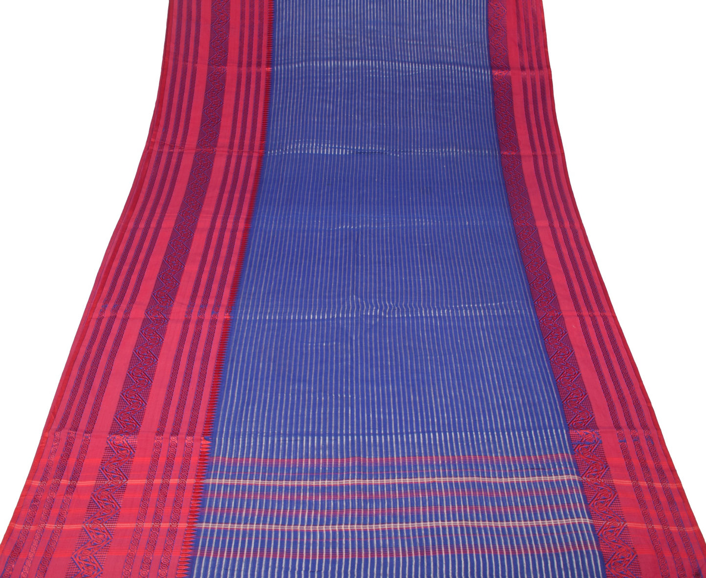 Sushila Vintage Blue Sari with Broad Border Begumpuri Pure Cotton Woven Saree