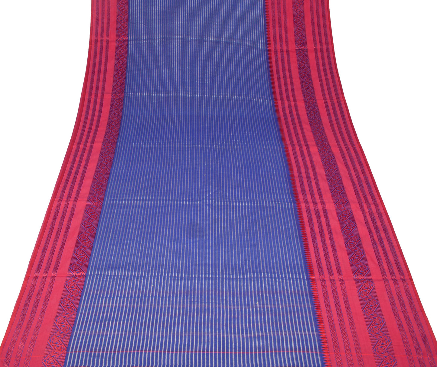 Sushila Vintage Blue Sari with Broad Border Begumpuri Pure Cotton Woven Saree