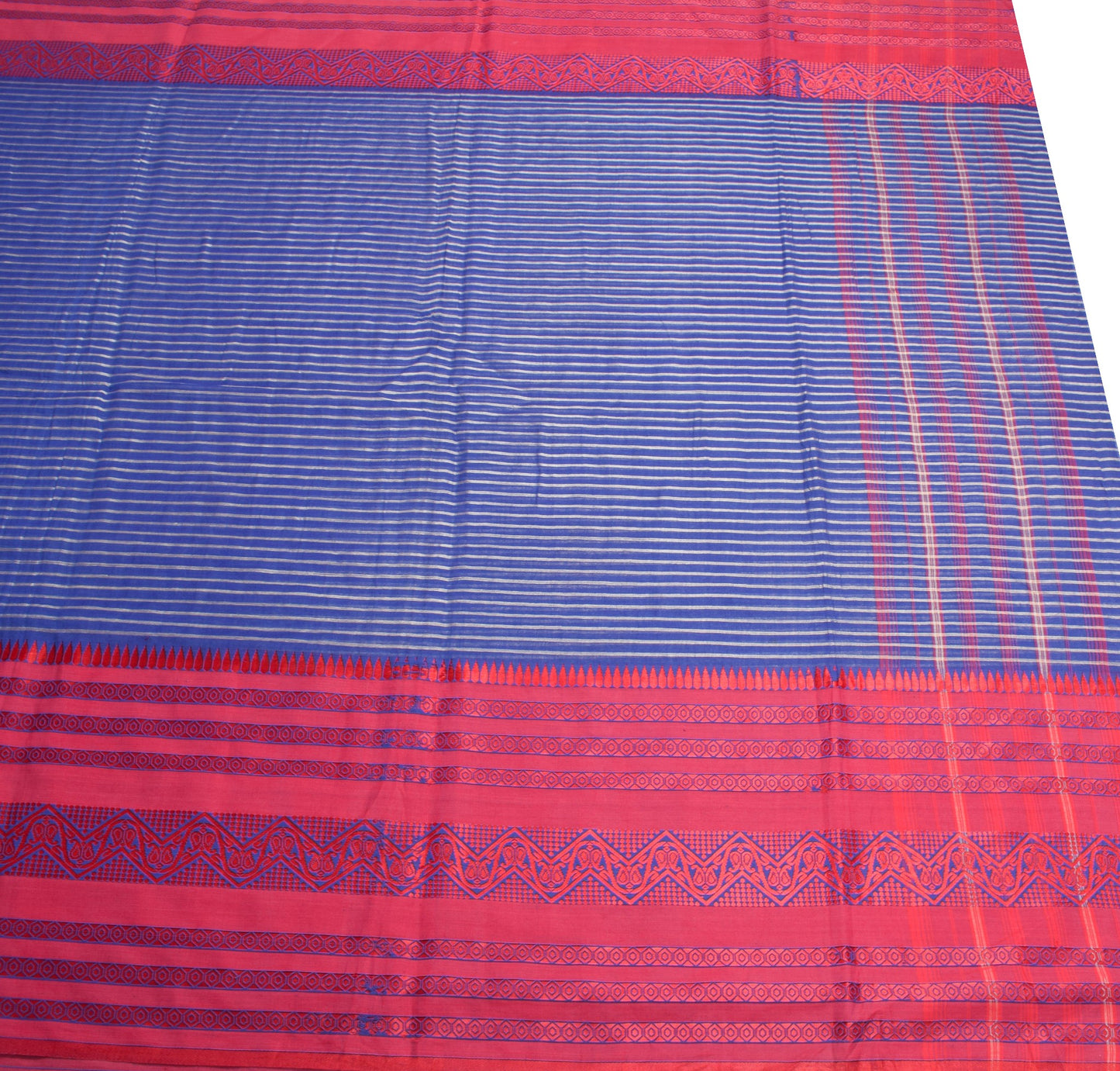 Sushila Vintage Blue Sari with Broad Border Begumpuri Pure Cotton Woven Saree