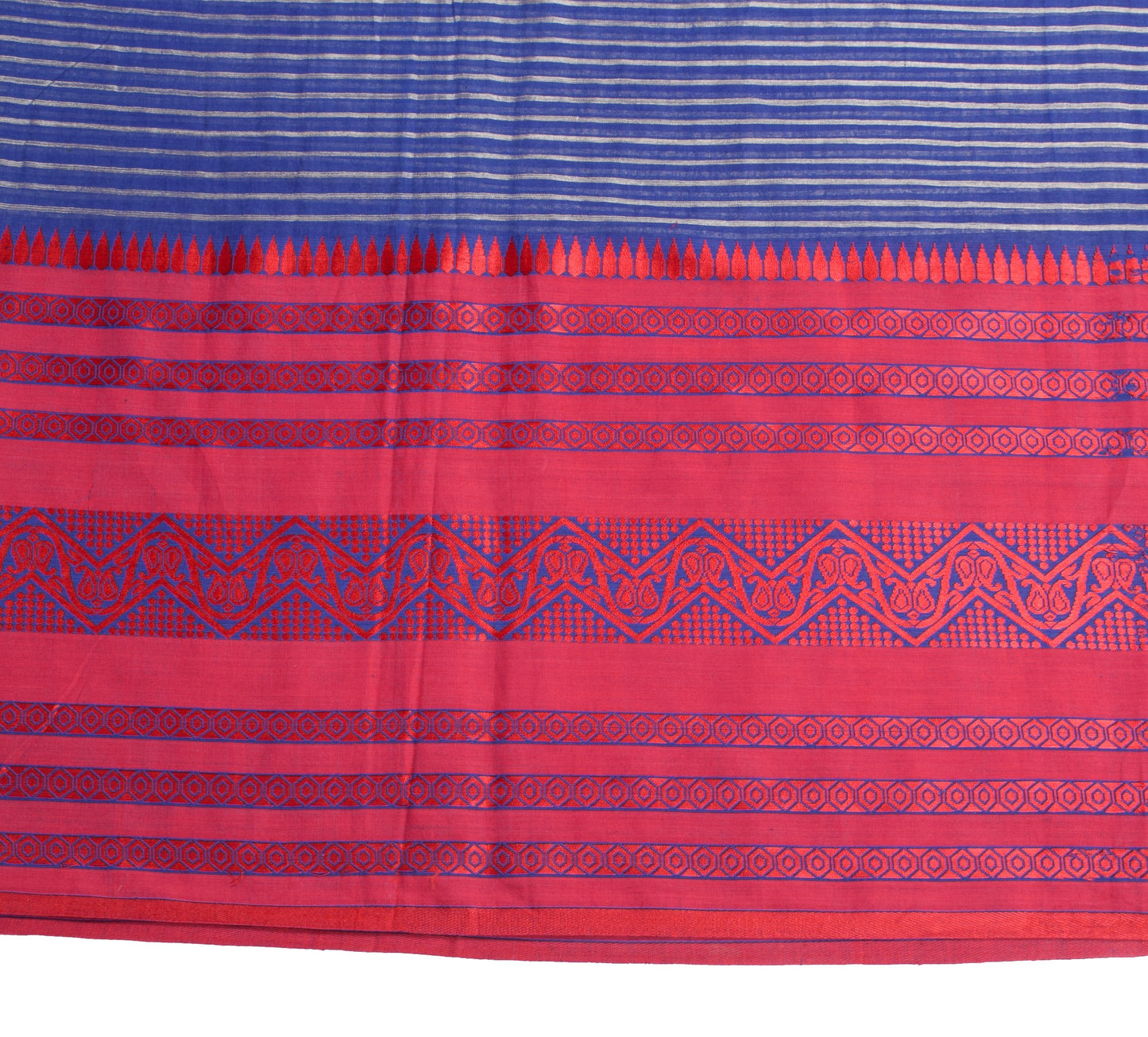 Sushila Vintage Blue Sari with Broad Border Begumpuri Pure Cotton Woven Saree