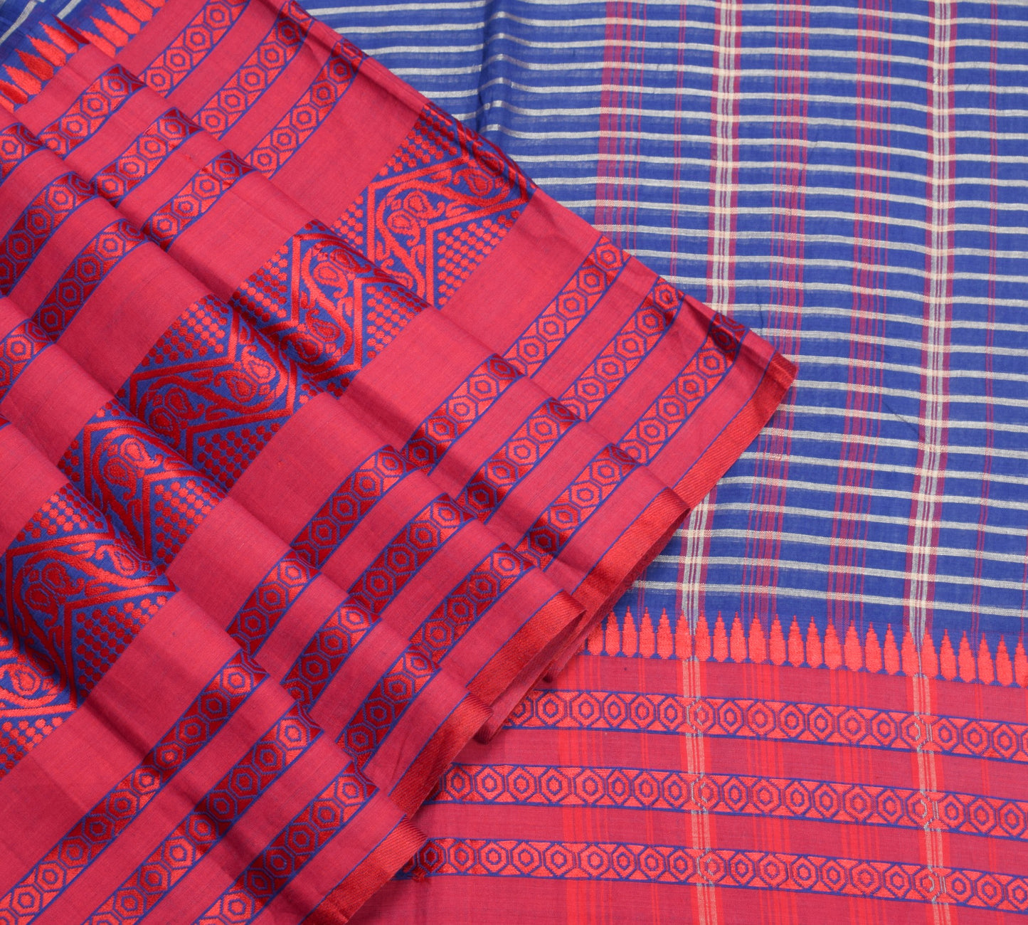 Sushila Vintage Blue Sari with Broad Border Begumpuri Pure Cotton Woven Saree