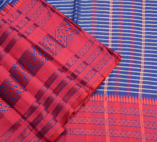 Sushila Vintage Blue Sari with Broad Border Begumpuri Pure Cotton Woven Saree