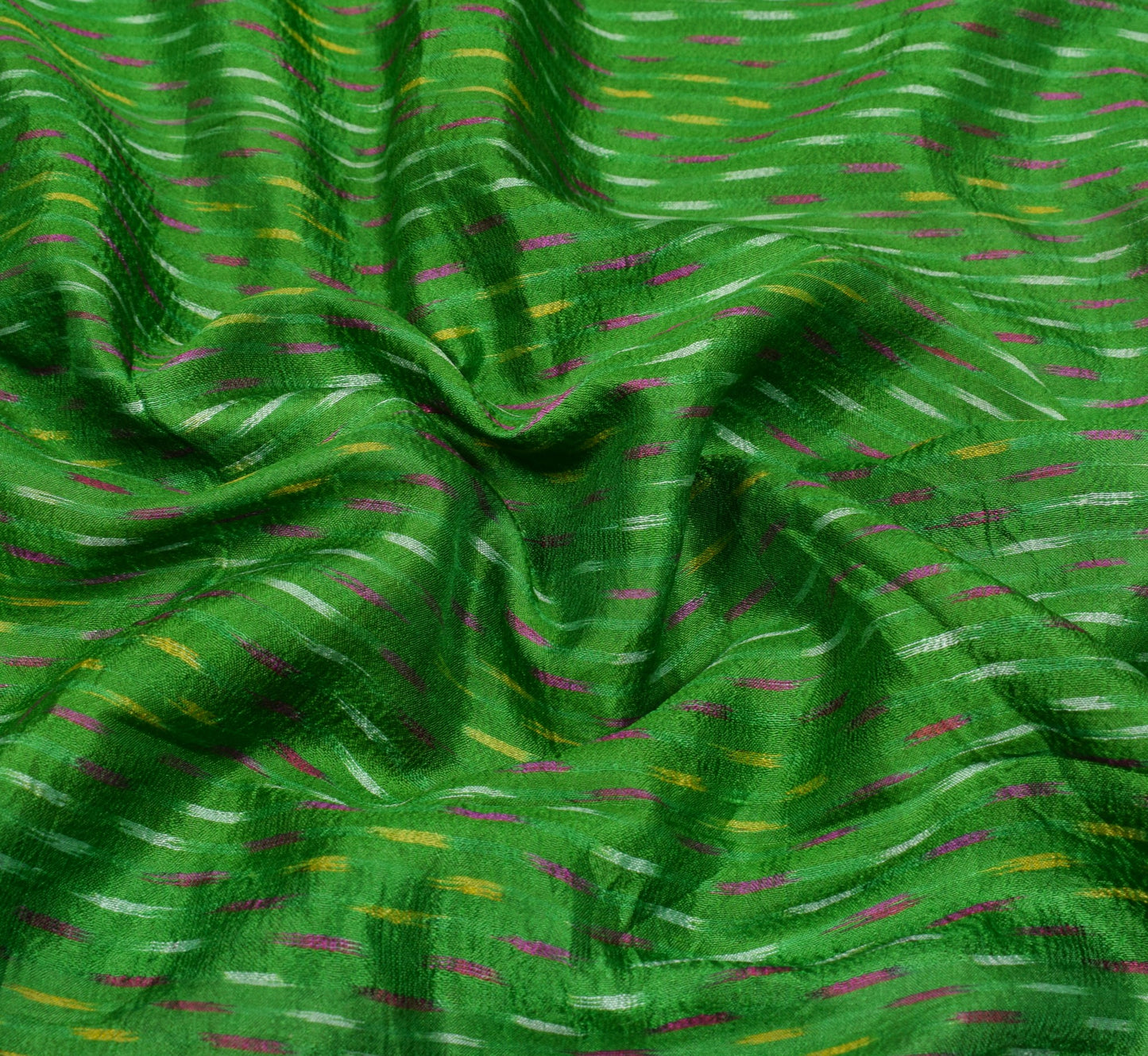 Sushila Vintage Green Saree Pure Silk Hand Woven Ikat Patola Sari Craft Fabric
