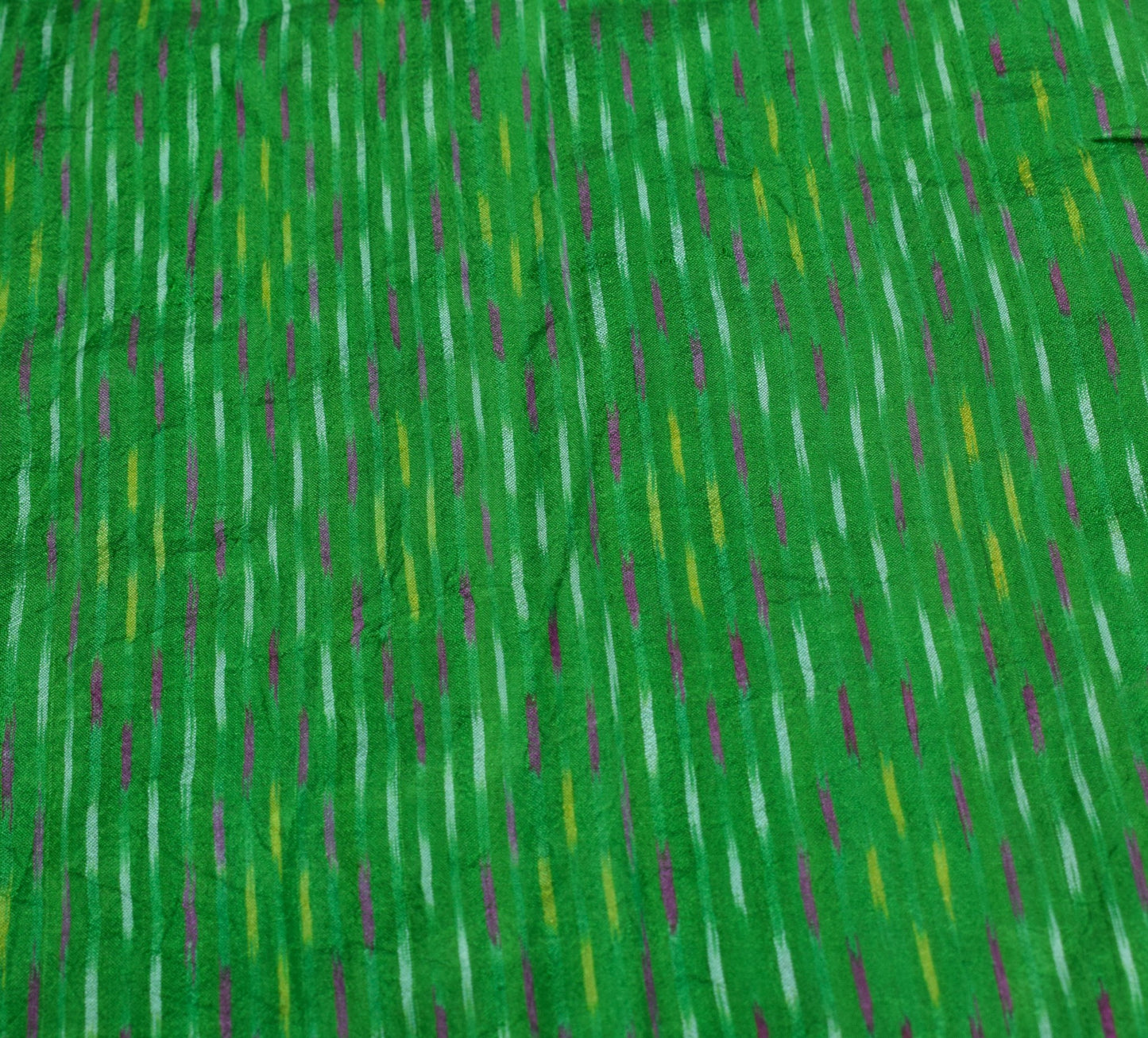 Sushila Vintage Green Saree Pure Silk Hand Woven Ikat Patola Sari Craft Fabric