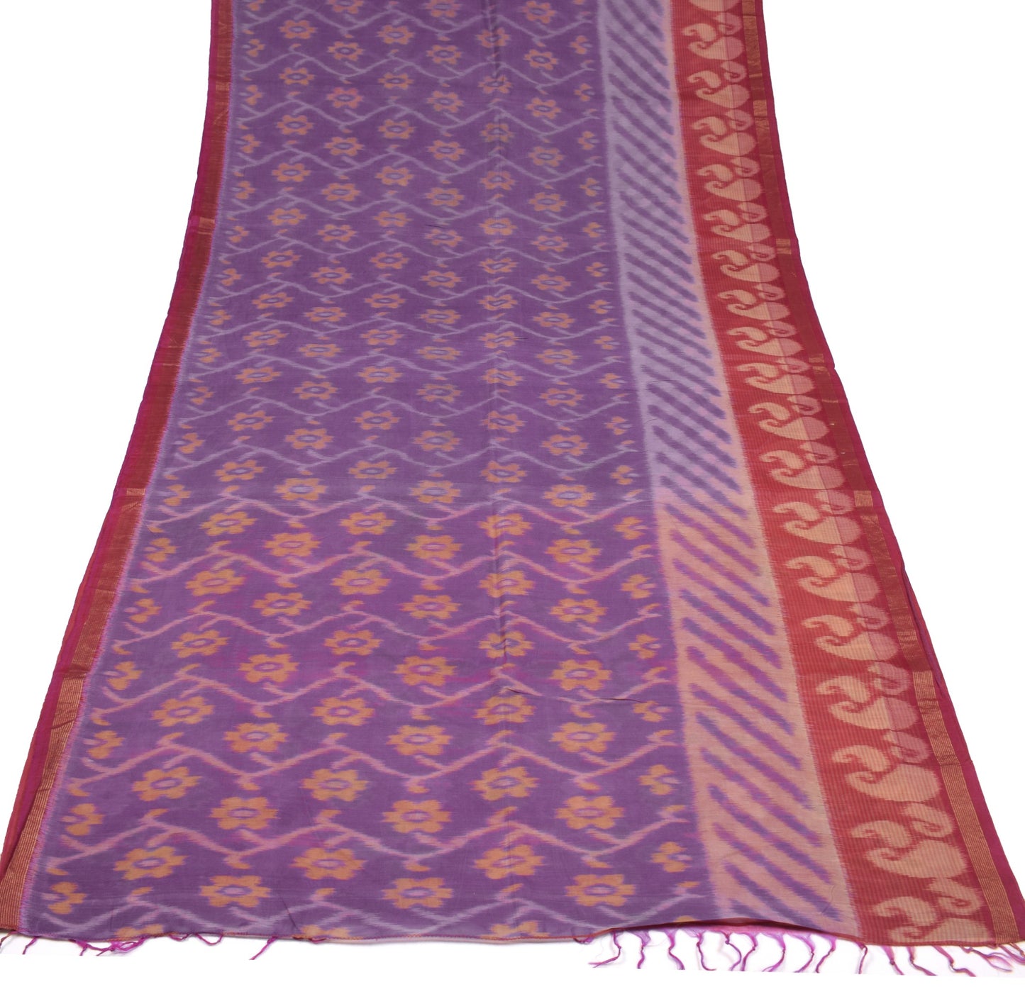 Sushila Vintage Pochampally Ikat Saree Pure Cotton Silk ZariBorder Lavender Sari