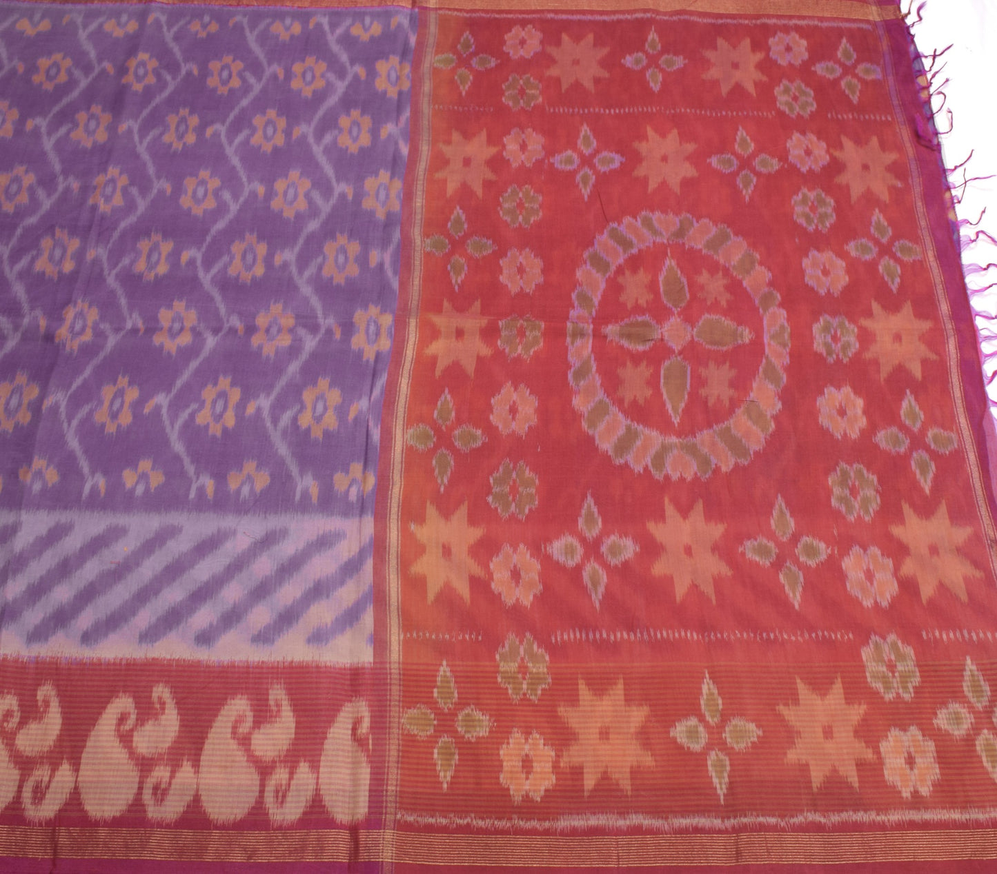 Sushila Vintage Pochampally Ikat Saree Pure Cotton Silk ZariBorder Lavender Sari