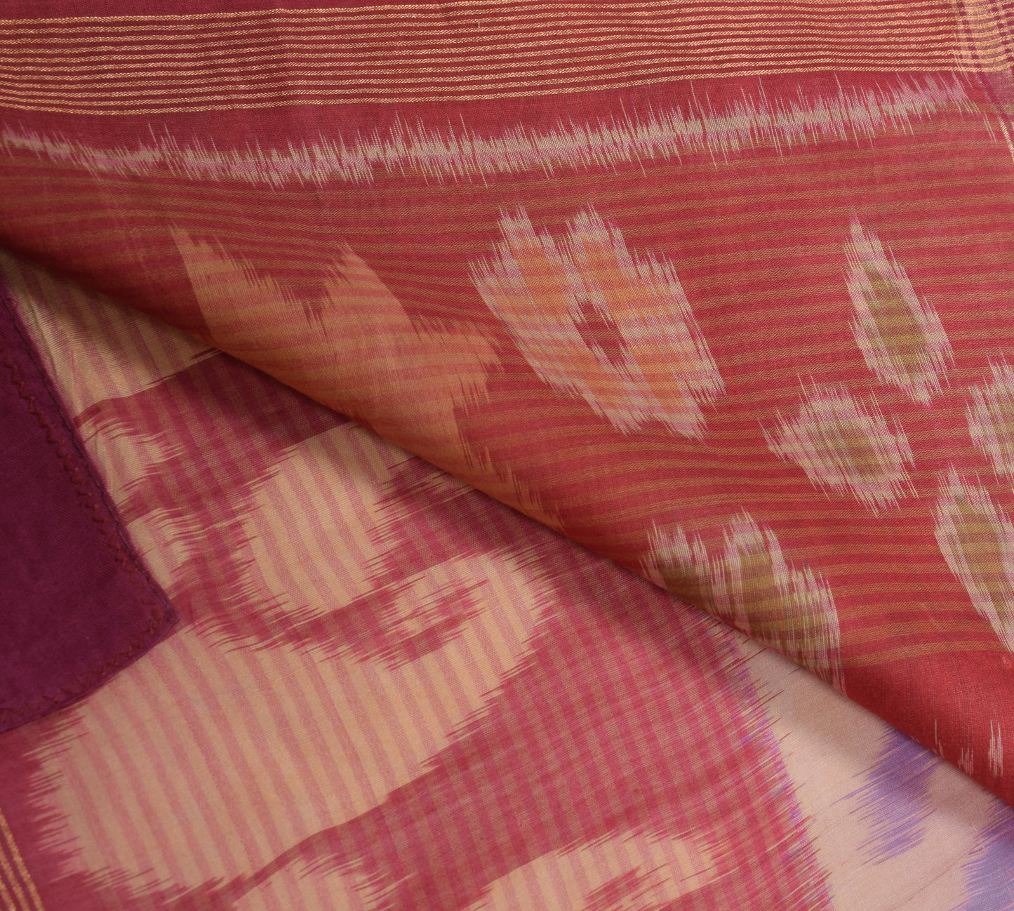 Sushila Vintage Pochampally Ikat Saree Pure Cotton Silk ZariBorder Lavender Sari