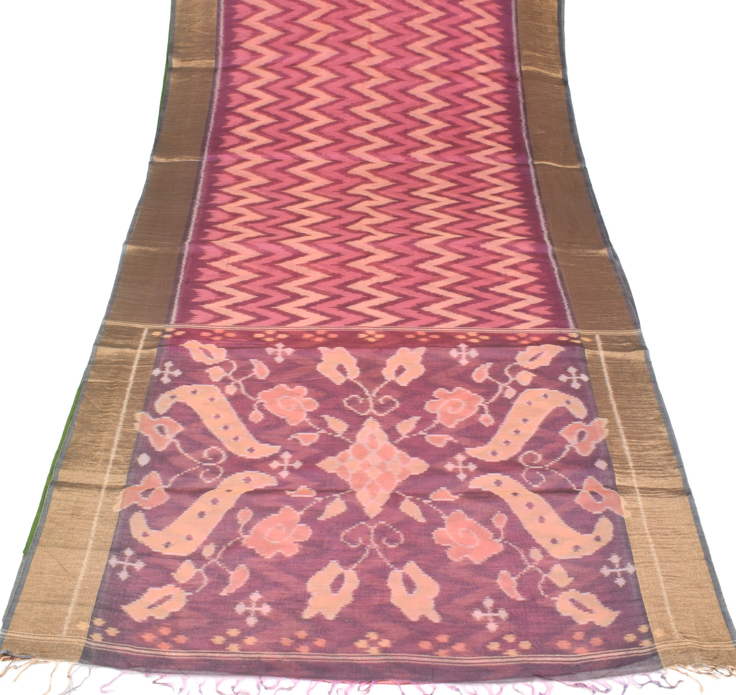 Sushila Vintage Pochampally Ikat Saree Pure Cotton Silk Zari Border Pink Sari