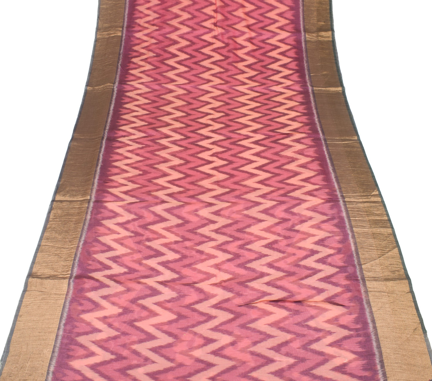 Sushila Vintage Pochampally Ikat Saree Pure Cotton Silk Zari Border Pink Sari