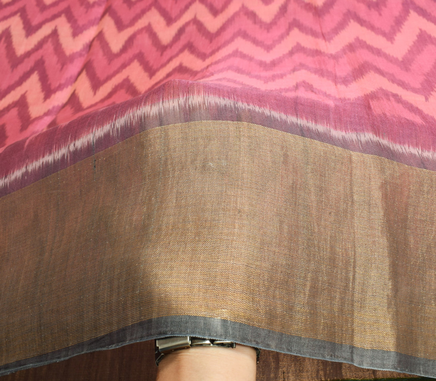 Sushila Vintage Pochampally Ikat Saree Pure Cotton Silk Zari Border Pink Sari