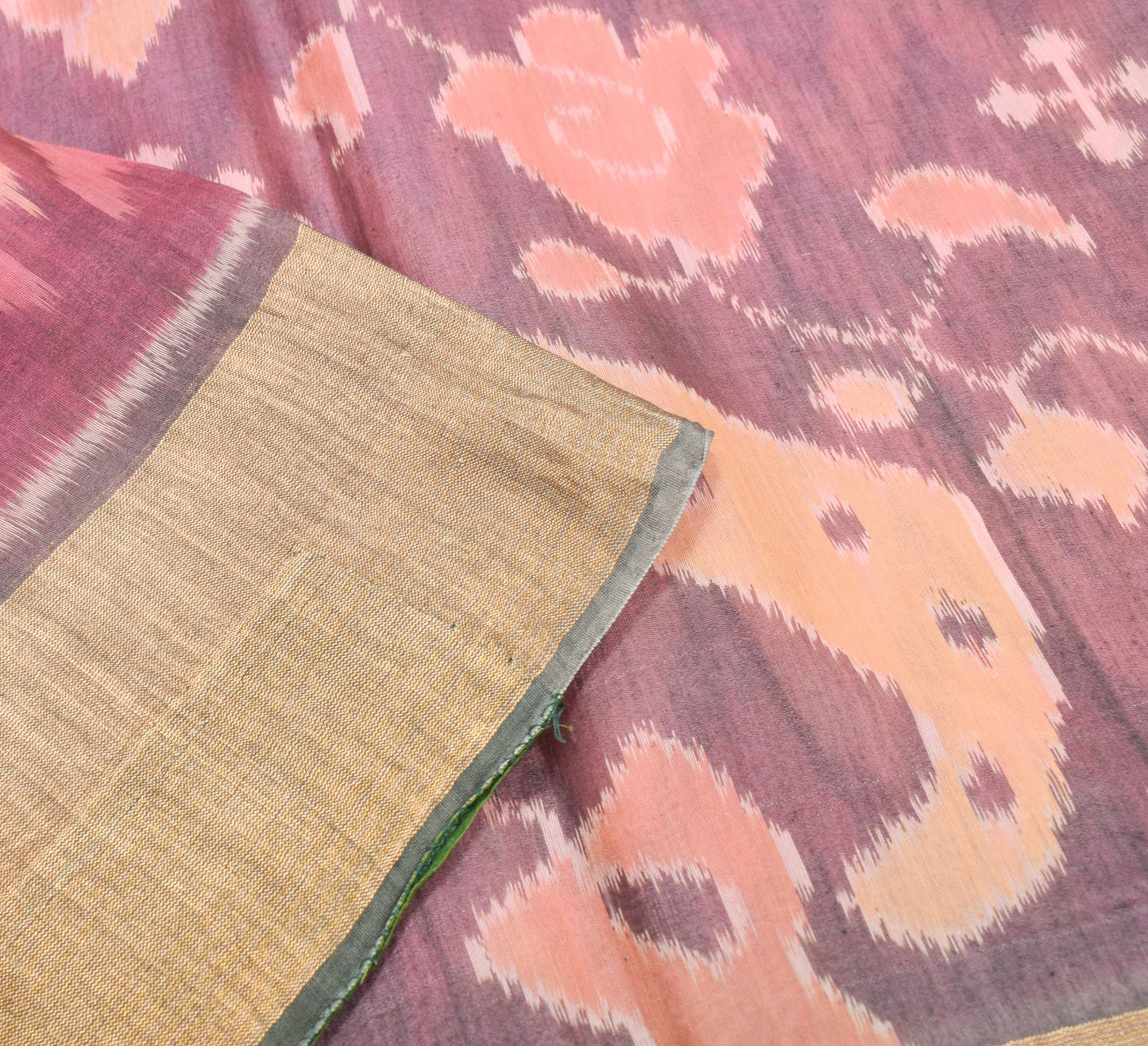 Sushila Vintage Pochampally Ikat Saree Pure Cotton Silk Zari Border Pink Sari