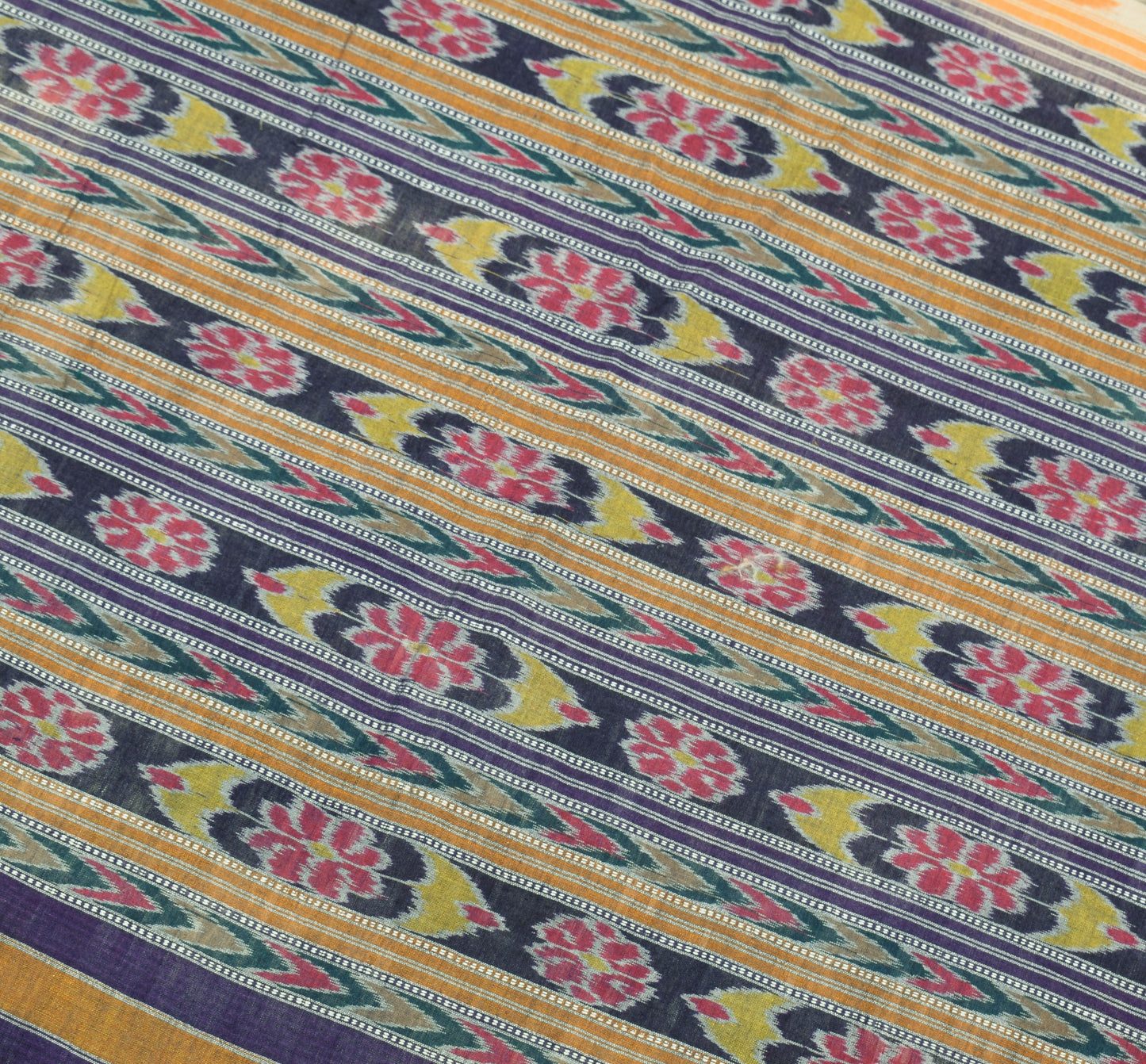 Sushila Vintage Sambalpuri Handloom Ikat Saree Pure Cotton Cream Woven Fabric