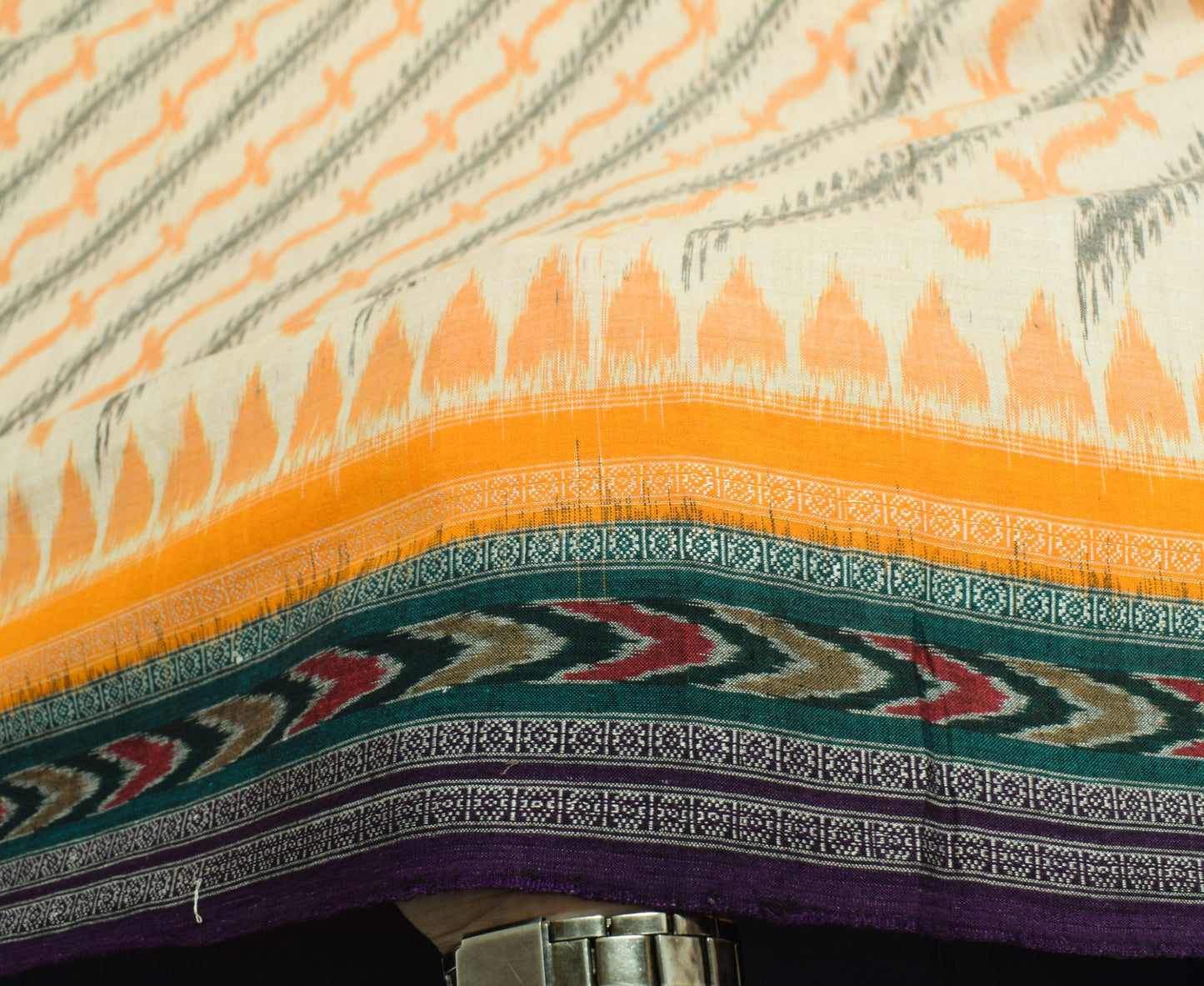 Sushila Vintage Sambalpuri Handloom Ikat Saree Pure Cotton Cream Woven Fabric