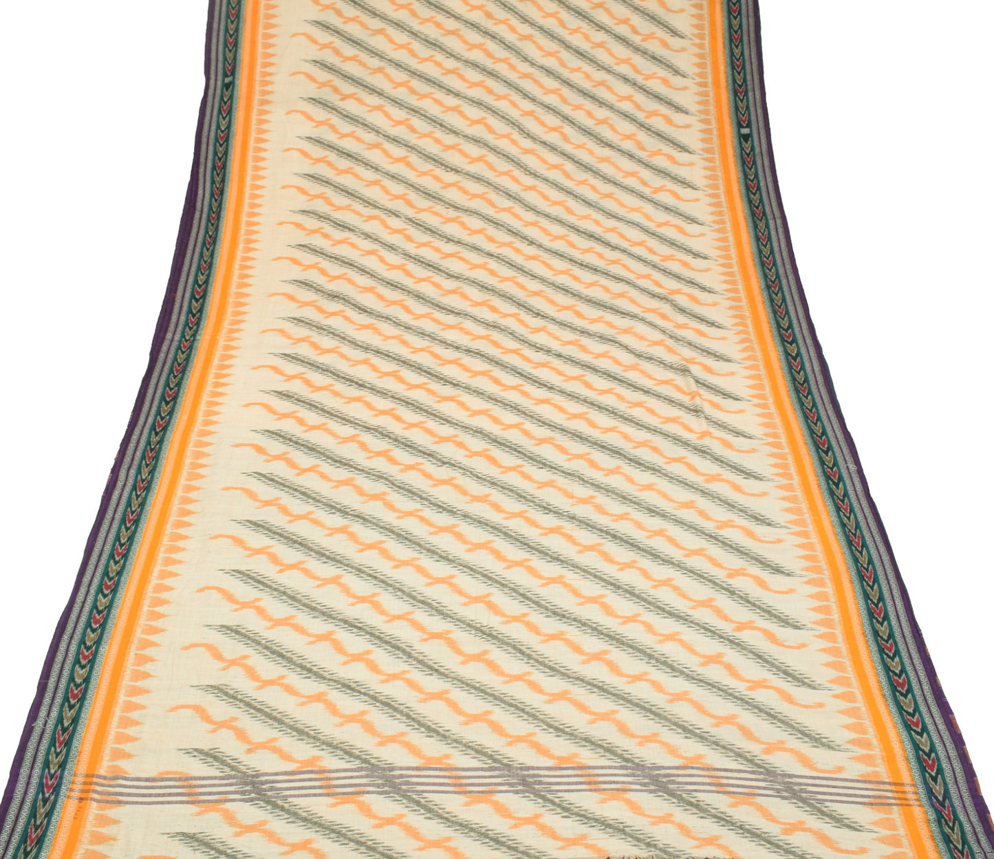 Sushila Vintage Sambalpuri Handloom Ikat Saree Pure Cotton Cream Woven Fabric