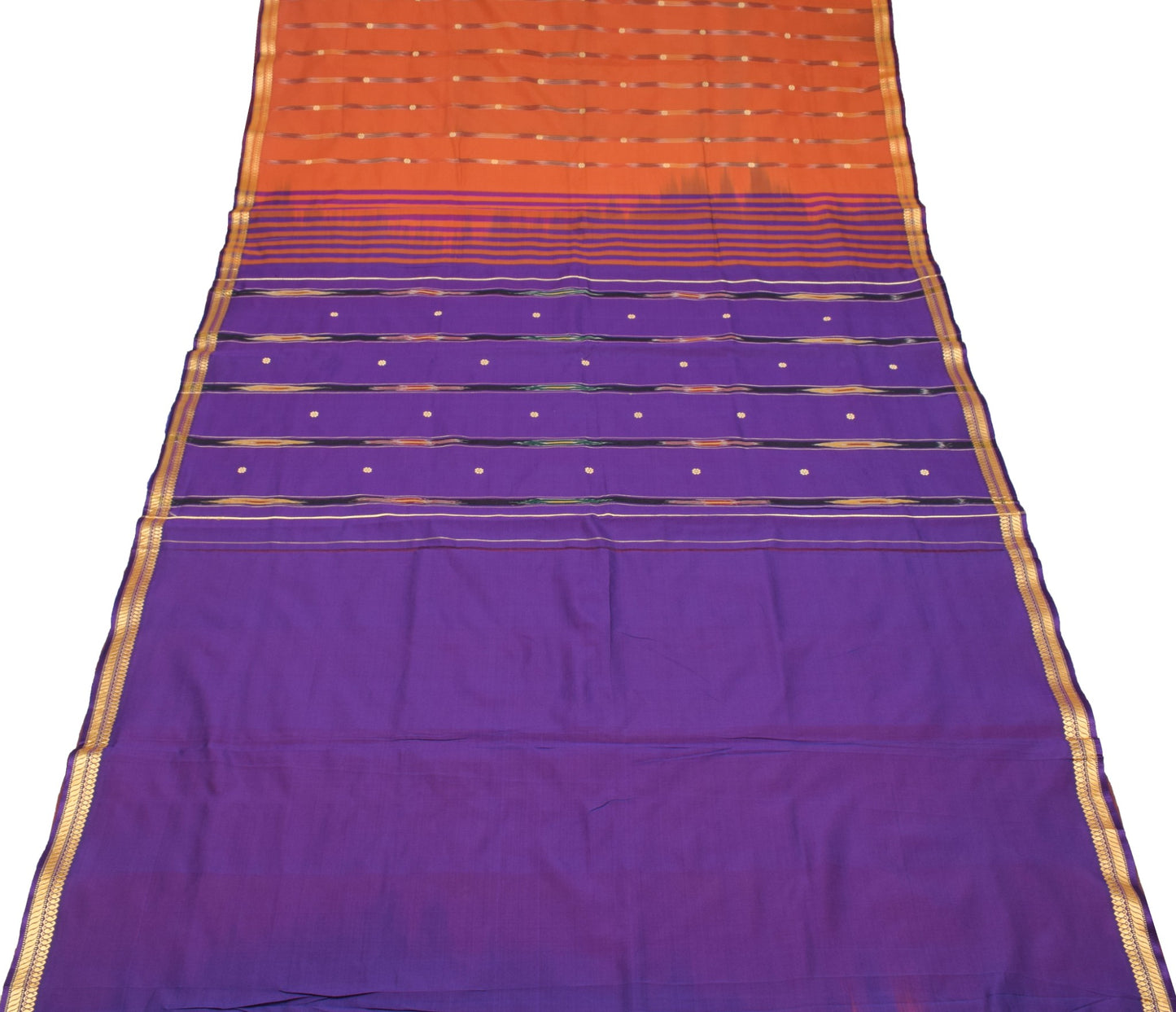 Sushila Vintage Rust Saree Hand Woven Pure Silk Floral Sari with Blouse Fabric