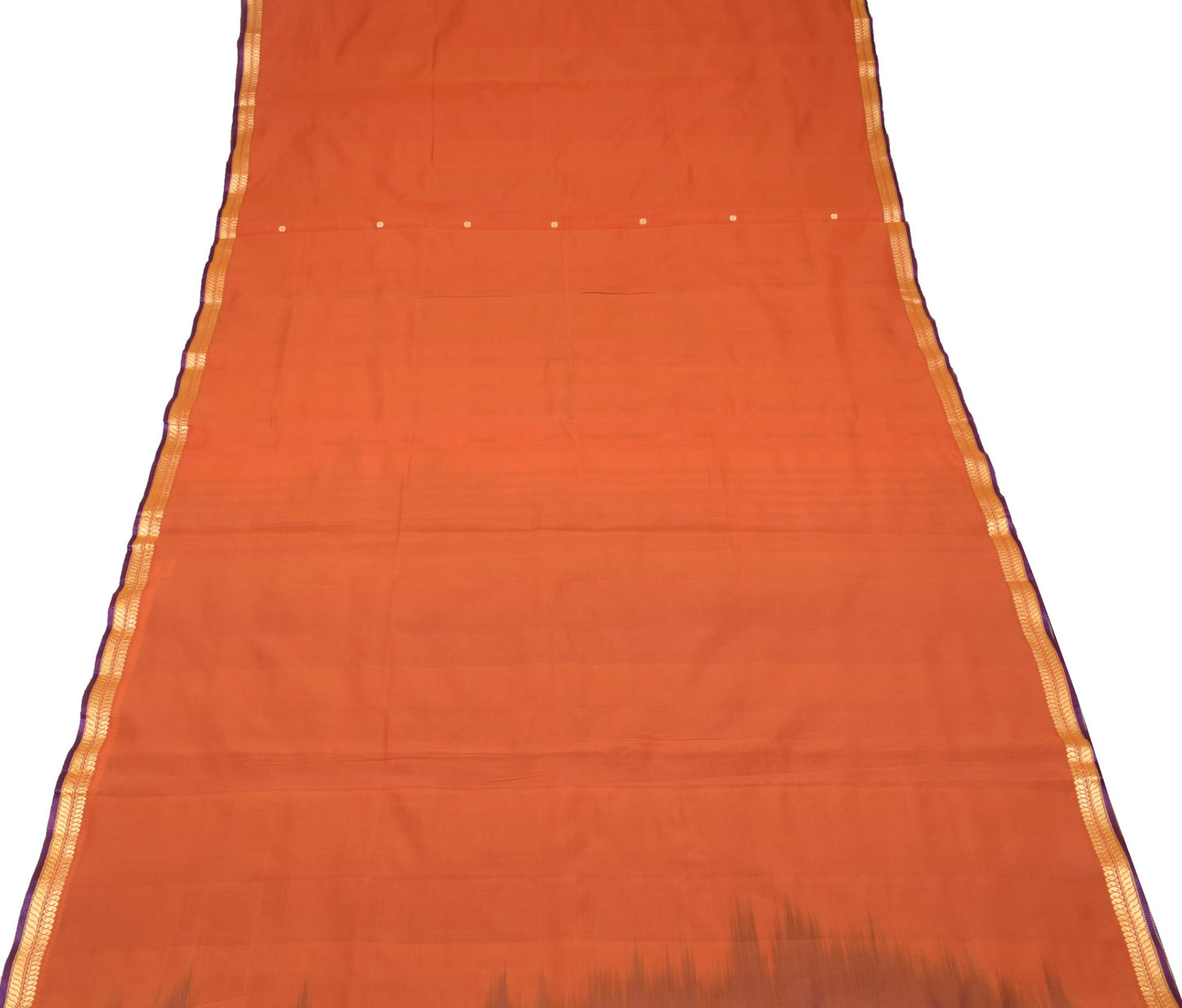 Sushila Vintage Rust Saree Hand Woven Pure Silk Floral Sari with Blouse Fabric