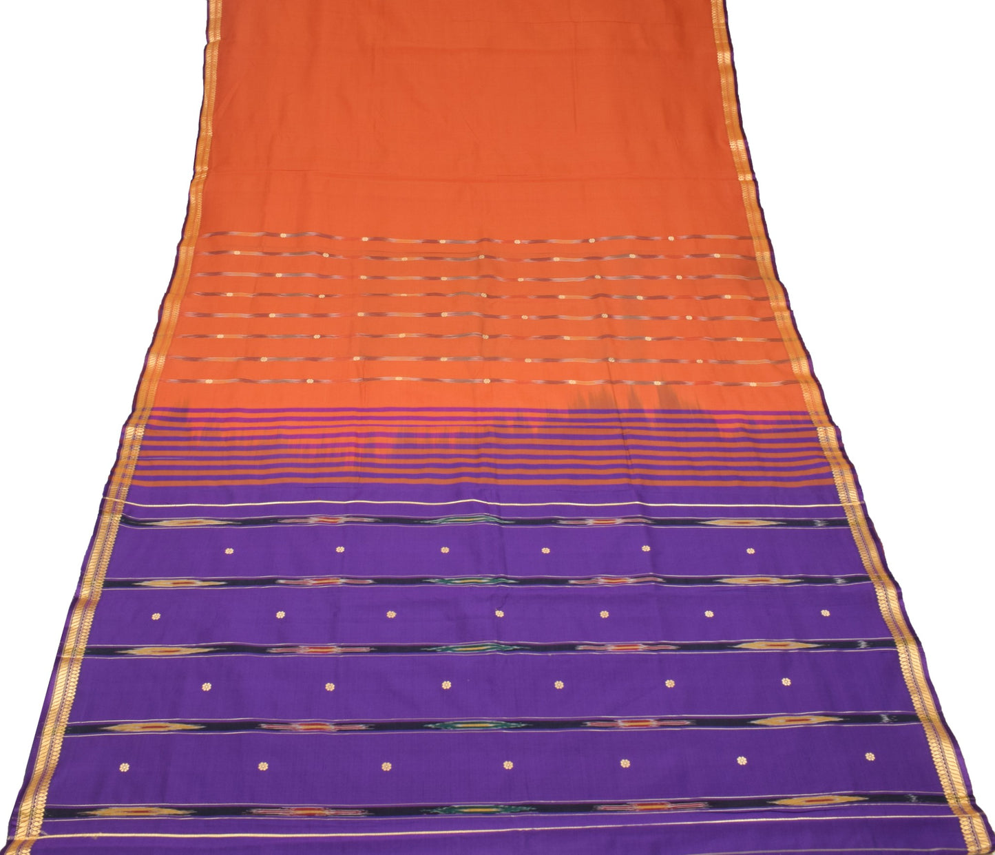 Sushila Vintage Rust Saree Hand Woven Pure Silk Floral Sari with Blouse Fabric