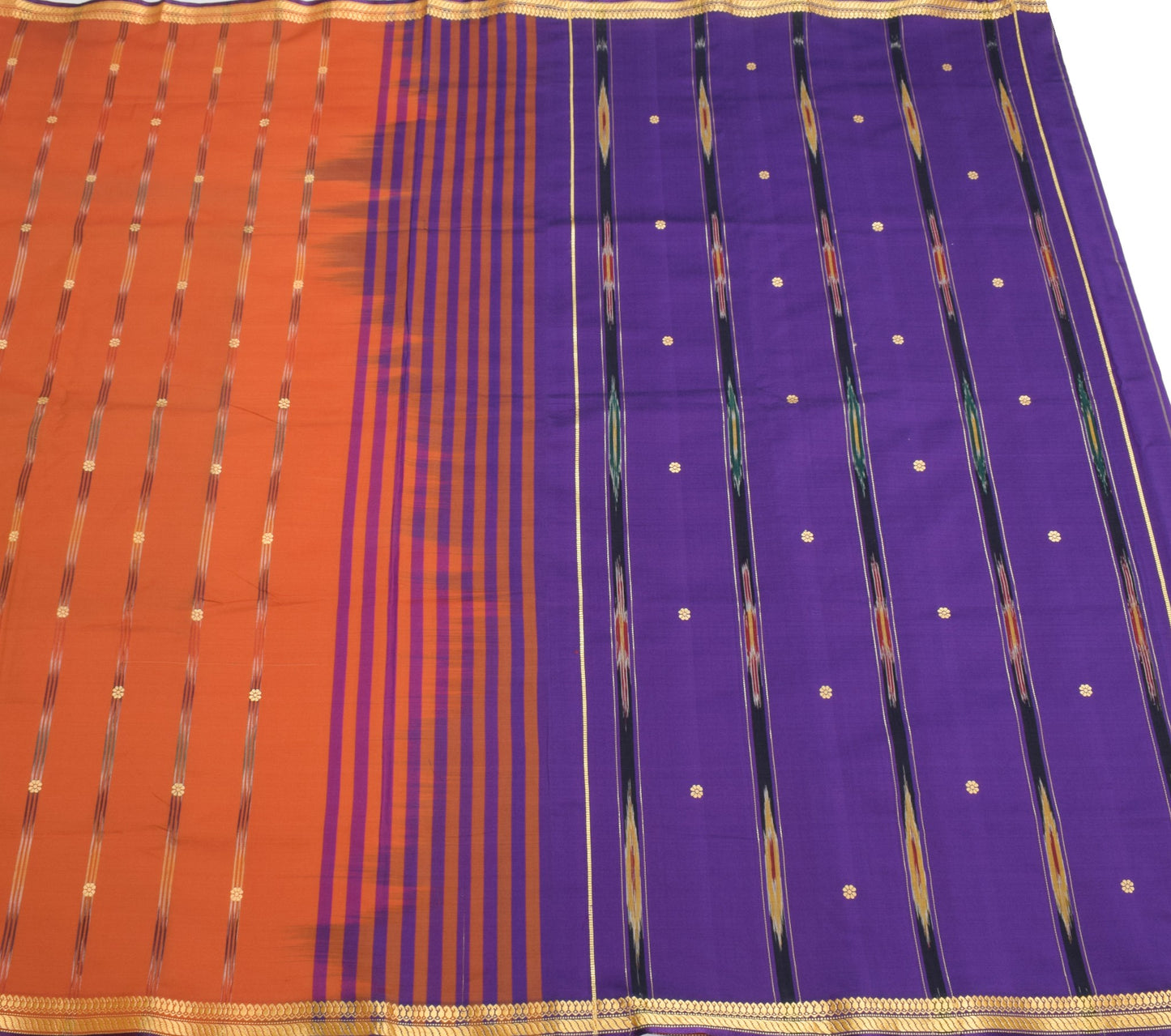 Sushila Vintage Rust Saree Hand Woven Pure Silk Floral Sari with Blouse Fabric