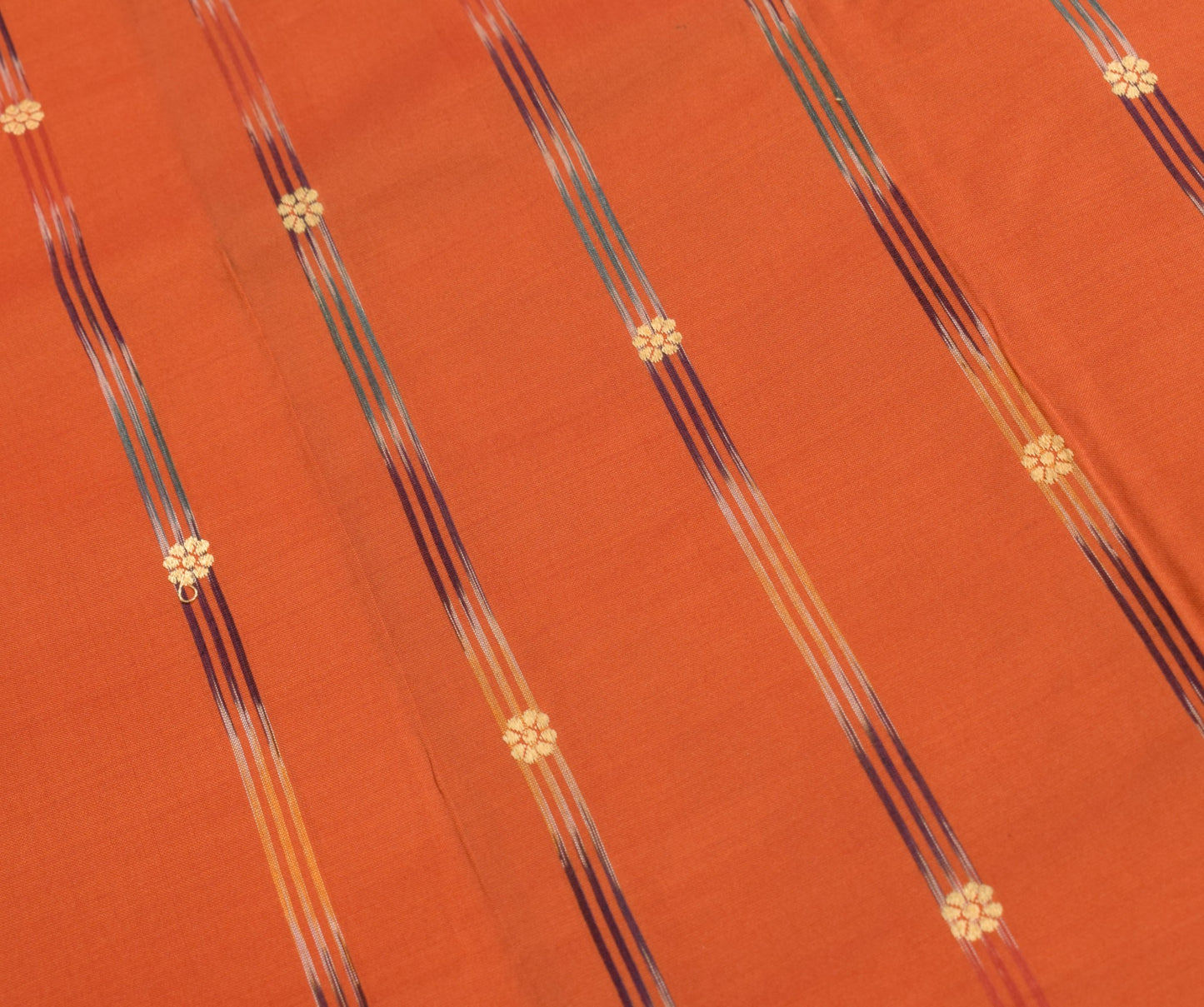 Sushila Vintage Rust Saree Hand Woven Pure Silk Floral Sari with Blouse Fabric