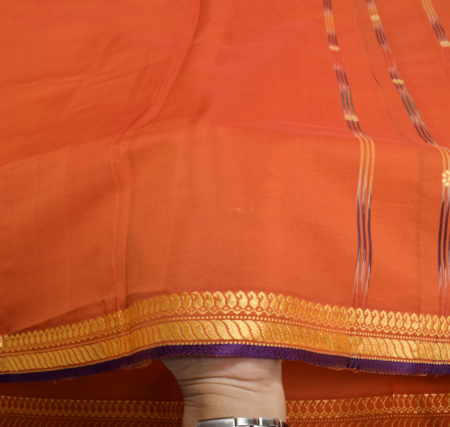 Sushila Vintage Rust Saree Hand Woven Pure Silk Floral Sari with Blouse Fabric